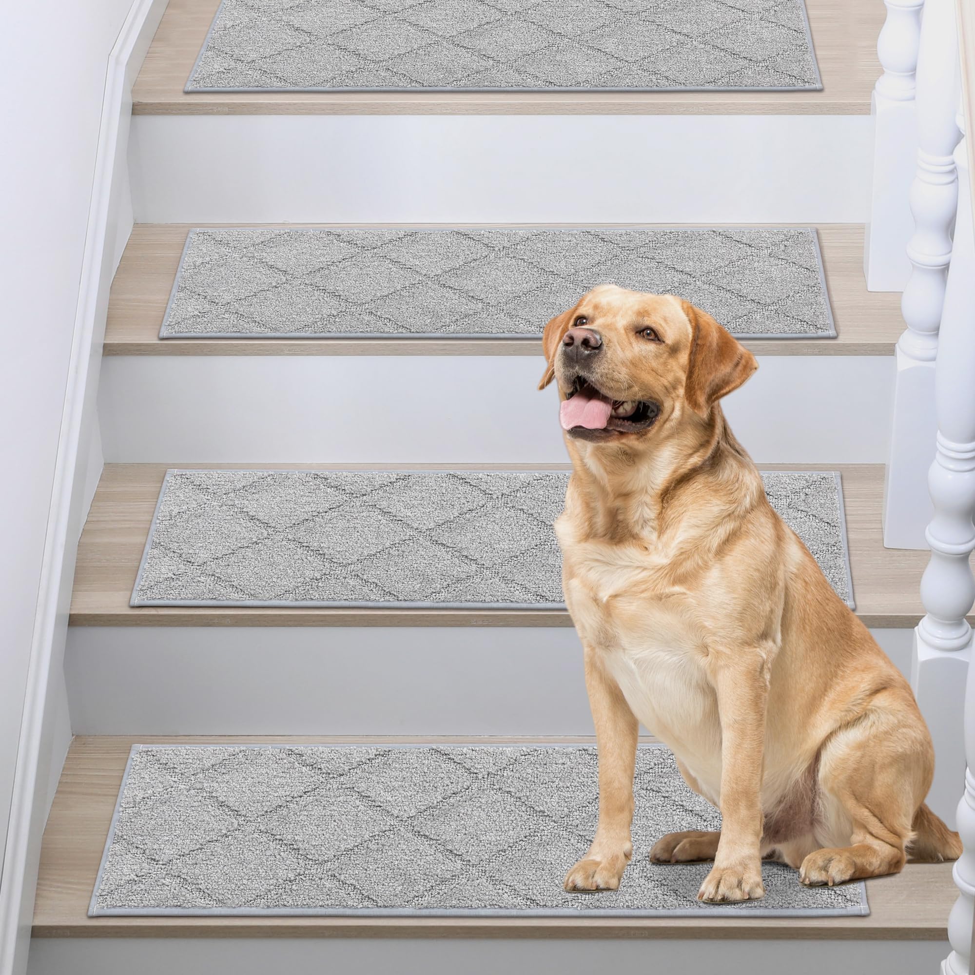 COSY HOMEER Tapis Escalier Antidérapant Lot de 15, 70 x 22 cm – Moquette Escalier Rutschfeste, Lavable en Machine, 100% Polyester, Dos TPE, Gris
