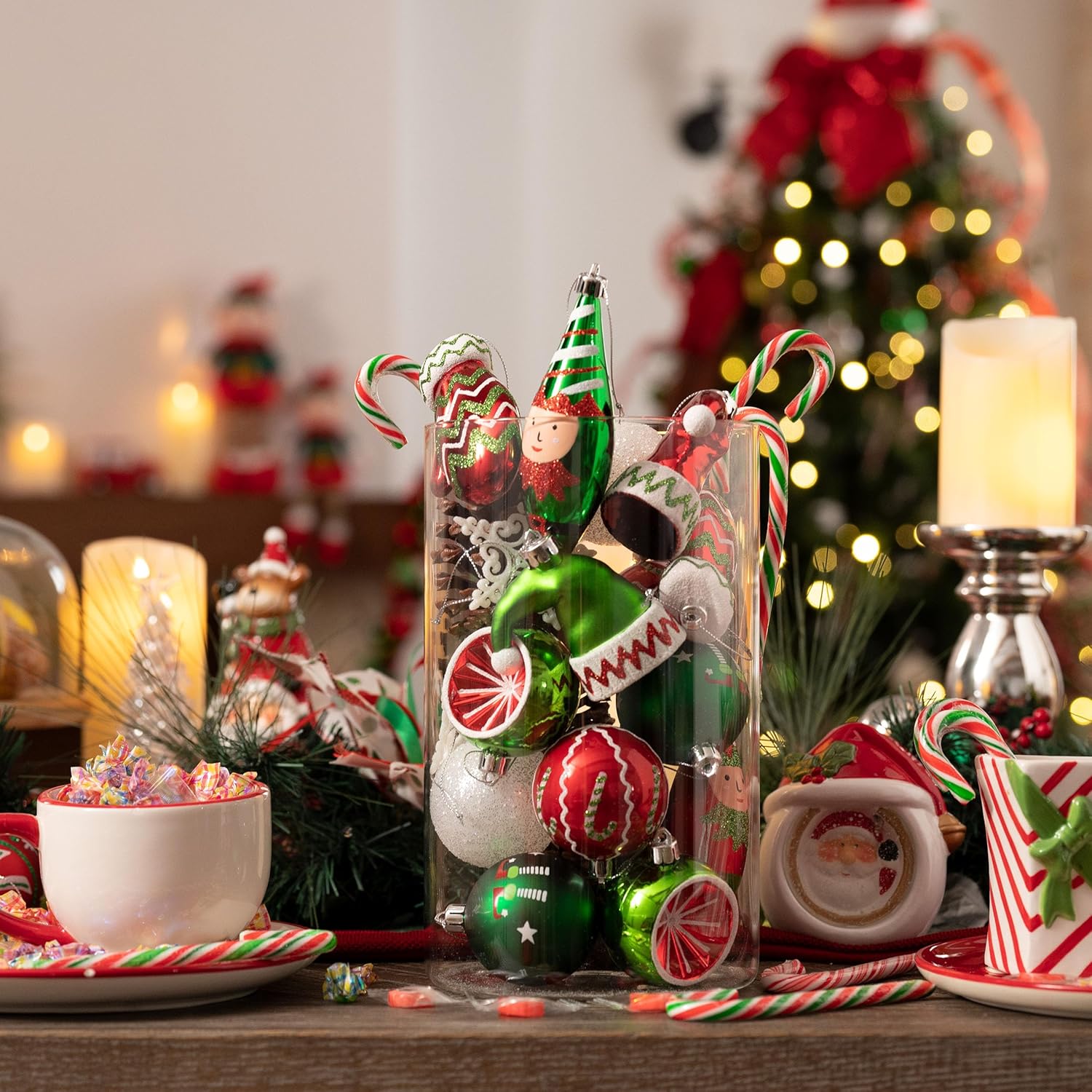 Valery Madelyn Christmas Ornaments Value Bundle, 40ct & 9ct Elf Red Green White Shatterproof Christmas Ball Ornaments Set, Decorative Hanging Ornament Bulk for Xmas Holiday Party Decor