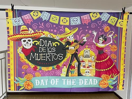 Miniatura 3 de Telón de fondo de altar de 8 x 6 pies de diámetro de los muertos, caléndula de caléndula, papel picado, Día de los Muertos, conmemoración del