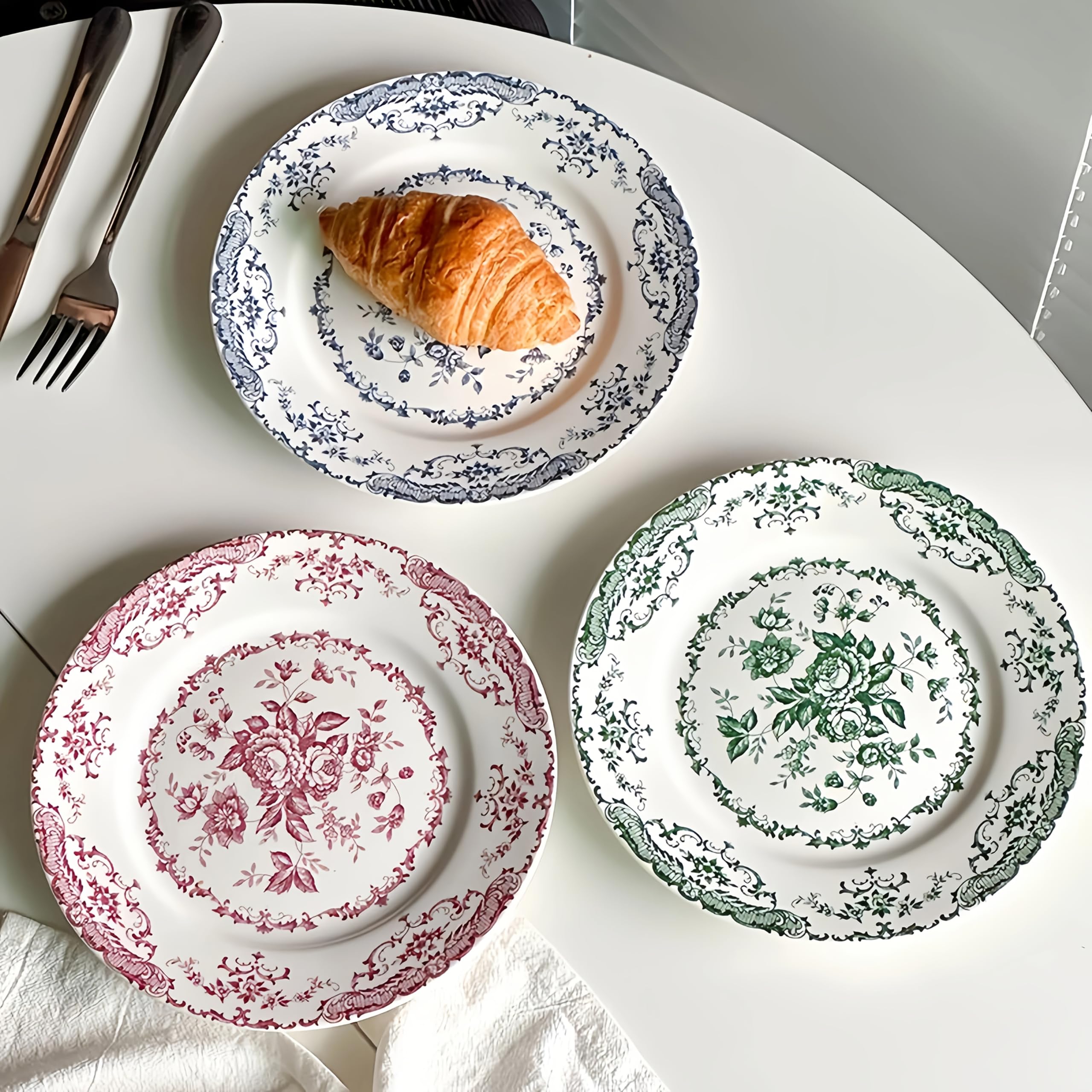 Photo 1 of FENGHUI 8 Inch French Vintage Floral Ceramic Dinner Plates Set of 3