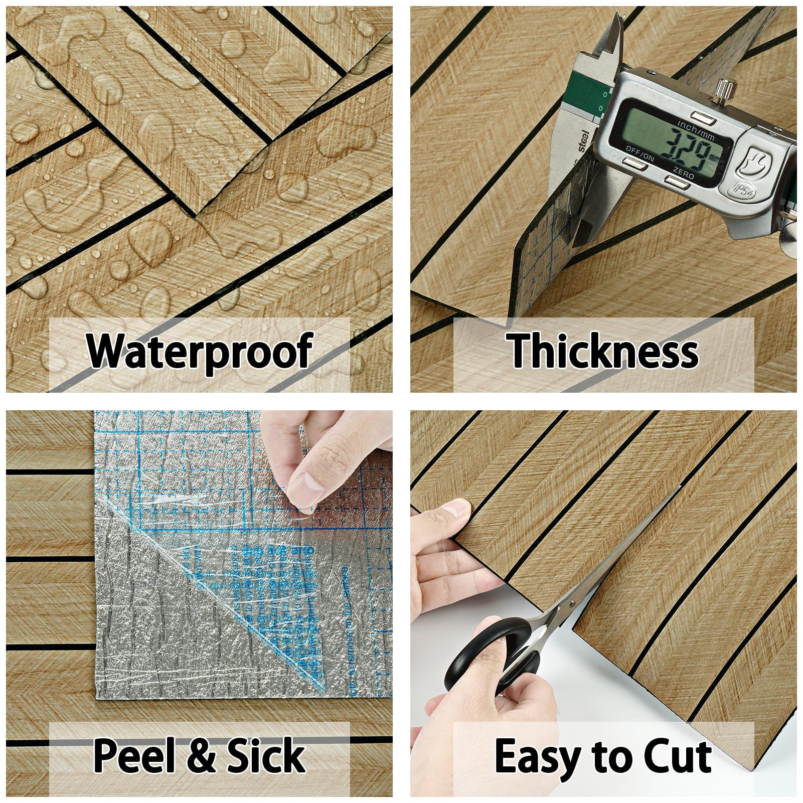 Paneles de pared 3D de grano de madera marrón para despegar y