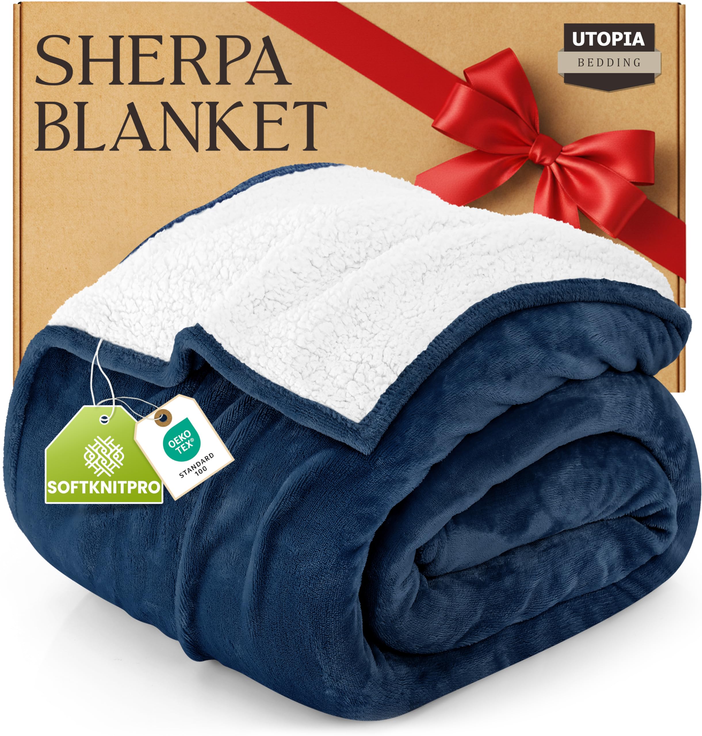 Bedding Sherpa Blanket Twin Size (Navy, 60x80 Inches) - Soft Lightweight Plush Fleece Reversible Winter Blanket for Bed, Sofa, Couch, Camping and Travel