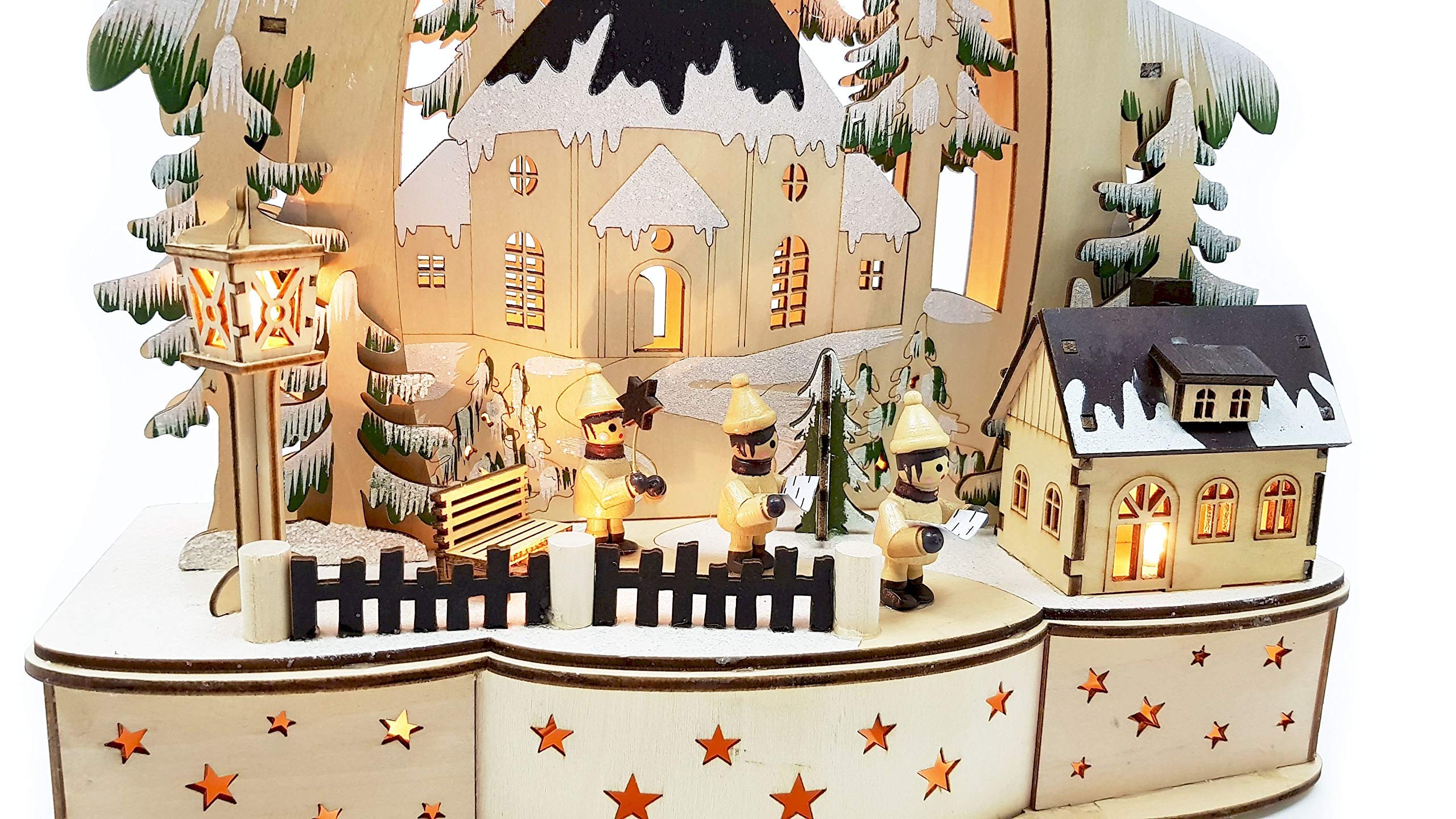 Wichtelstube-Kollektion Schwibbogen, handbemalt und detailreich, Hochwertiges Echtholz, Innenbeleuchtet mit Timer Funktion, Schwippbogen Weihnachten, Sparsam im Batteriebetrieb