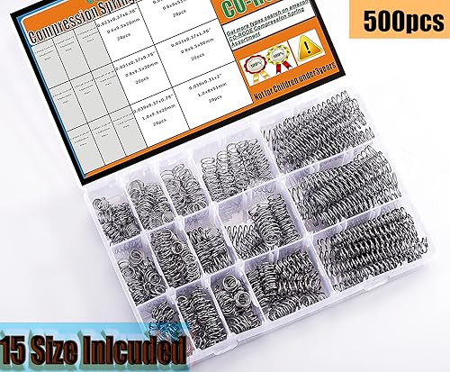 Miniatura 2 de CO-RODE - Juego surtido de 300 resortes de compresión pequeños, acero inoxidable, tamaño 15, longitud (0.39-2 pulgadas0.394 in-1.969 in), OD
