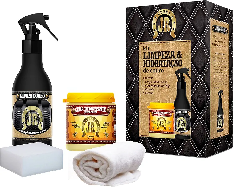 Kit Limpa e Hidrata Couro JR - 200g - Banco automotivo, jaqueta, sofá, sela, bolsa, bota e sapato em couro