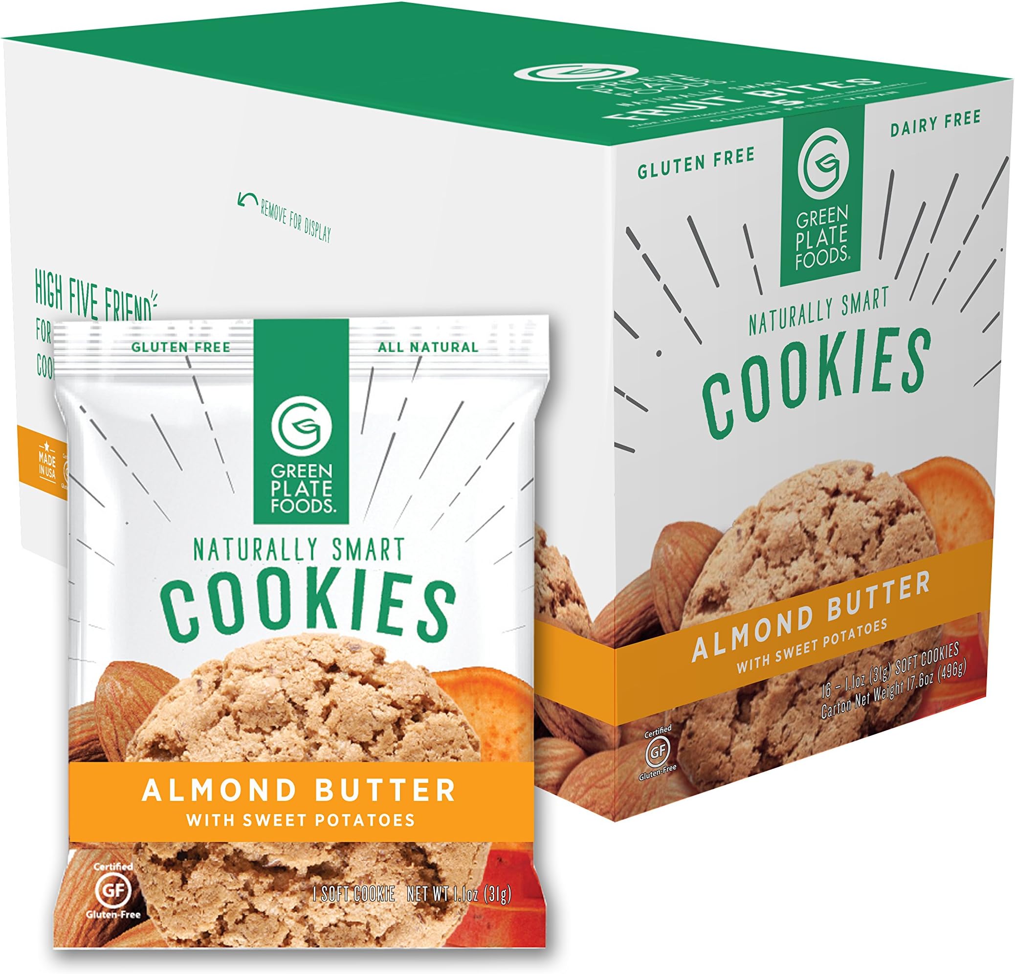 Green Plate Foods Gluten Free Cookies | Healthy Snacks Made With All Natural Ingredients - 16 Count (Almond Butter Sweet Potato)