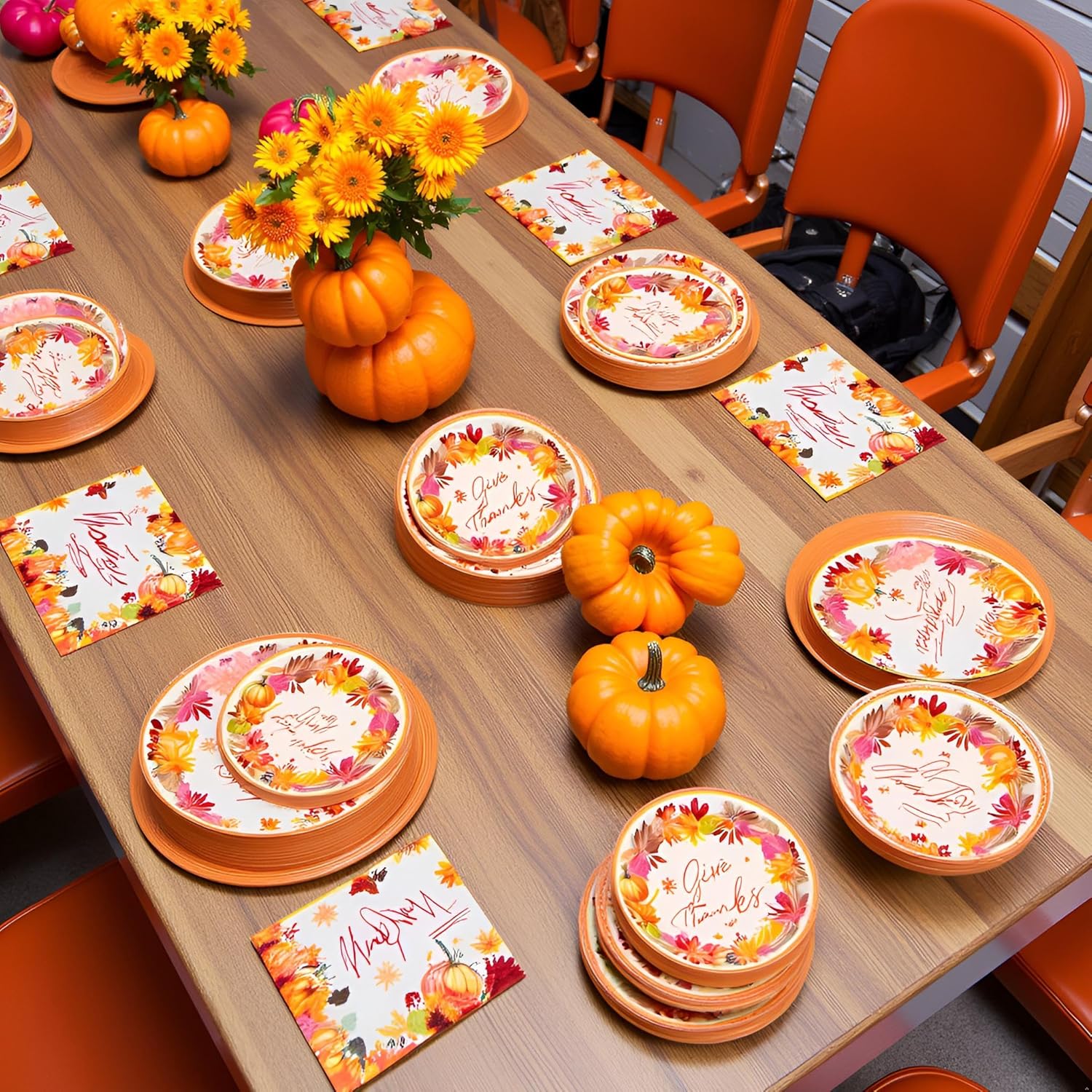 Thanksgiving Dinnerware Set Party Supplies, 171 Pcs Thanksgiving Disposable Tableware Paper Plates and Napkins Banners Plastic tablecloths Cutlery Serves 24