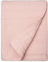Sticky Toffee 60x50 Blush Pink Cotton Throw Blanket - Lightweight Herringbone Weave, Boho Farmhouse Couch Bed Decor