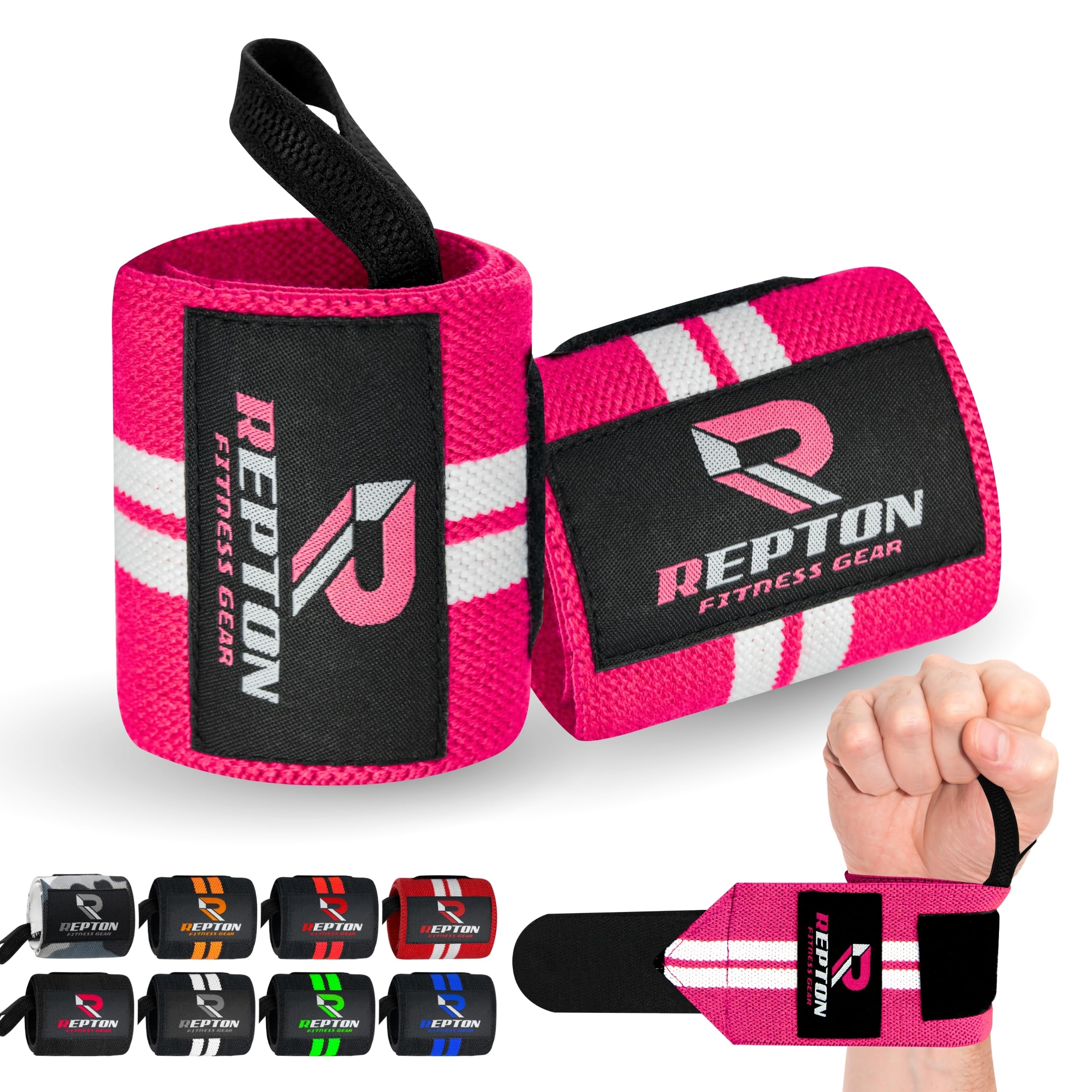 Weightlifting Wrist Wraps - Professional Grade with Thumb Loops - Wrist Support Braces - Men & Women - Weight Lifting, Crossfit, Powerlifting, Strength Training Straps (Pink & White, 13) — image 1