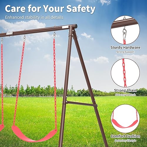 Miniatura 4 de Juegos de columpios para patio trasero, marco de metal resistente, platillo para actividades en interiores y exteriores, juego de columpio de metal