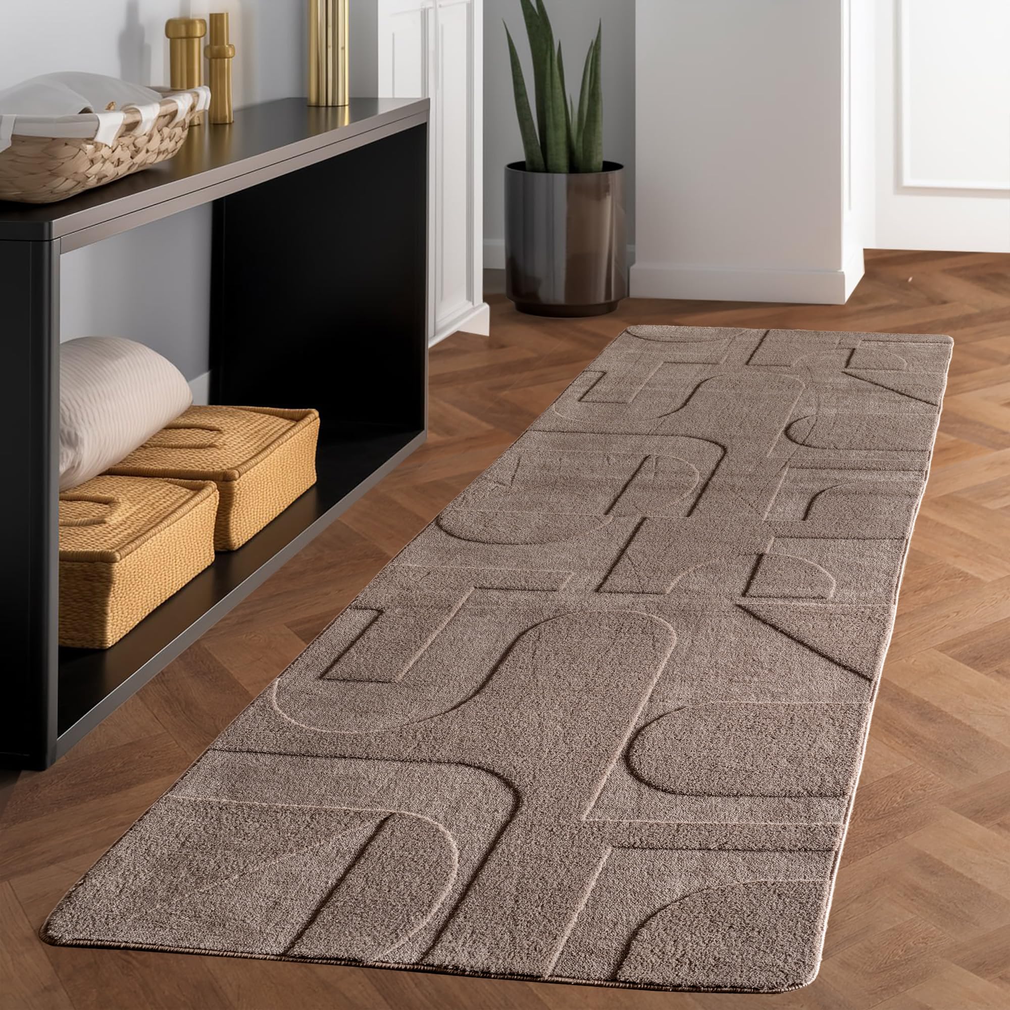 Carpettex Tapis scandinave, design bohème, uni beige, 140 x 200 cm, facile d'entretien et doux, lavable, avec effet 3D, pour salon et chambre à coucher
