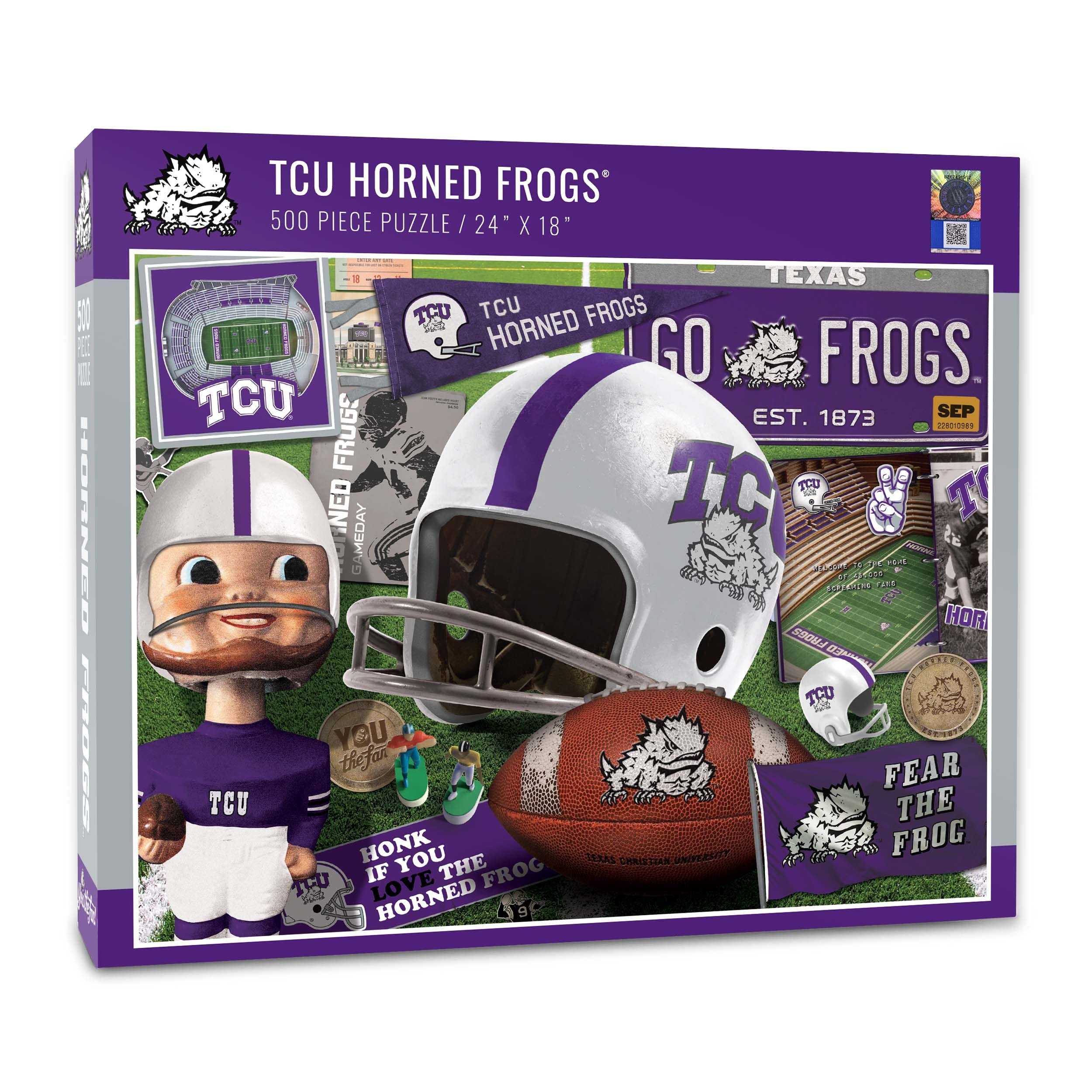 YouTheFan NCAA TCU Horned Frogs Retro Series Puzzle - 500 Pieces, Team Colors, Large