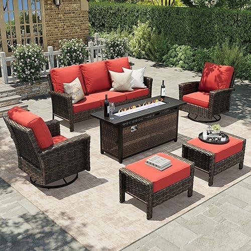 Miniatura 13 de HERA'S HOUSE - Juego de 8 muebles para exteriores con mesa de fogata, juego de conversación para patio con cojines de 14 cm de grosor y sillas Gris