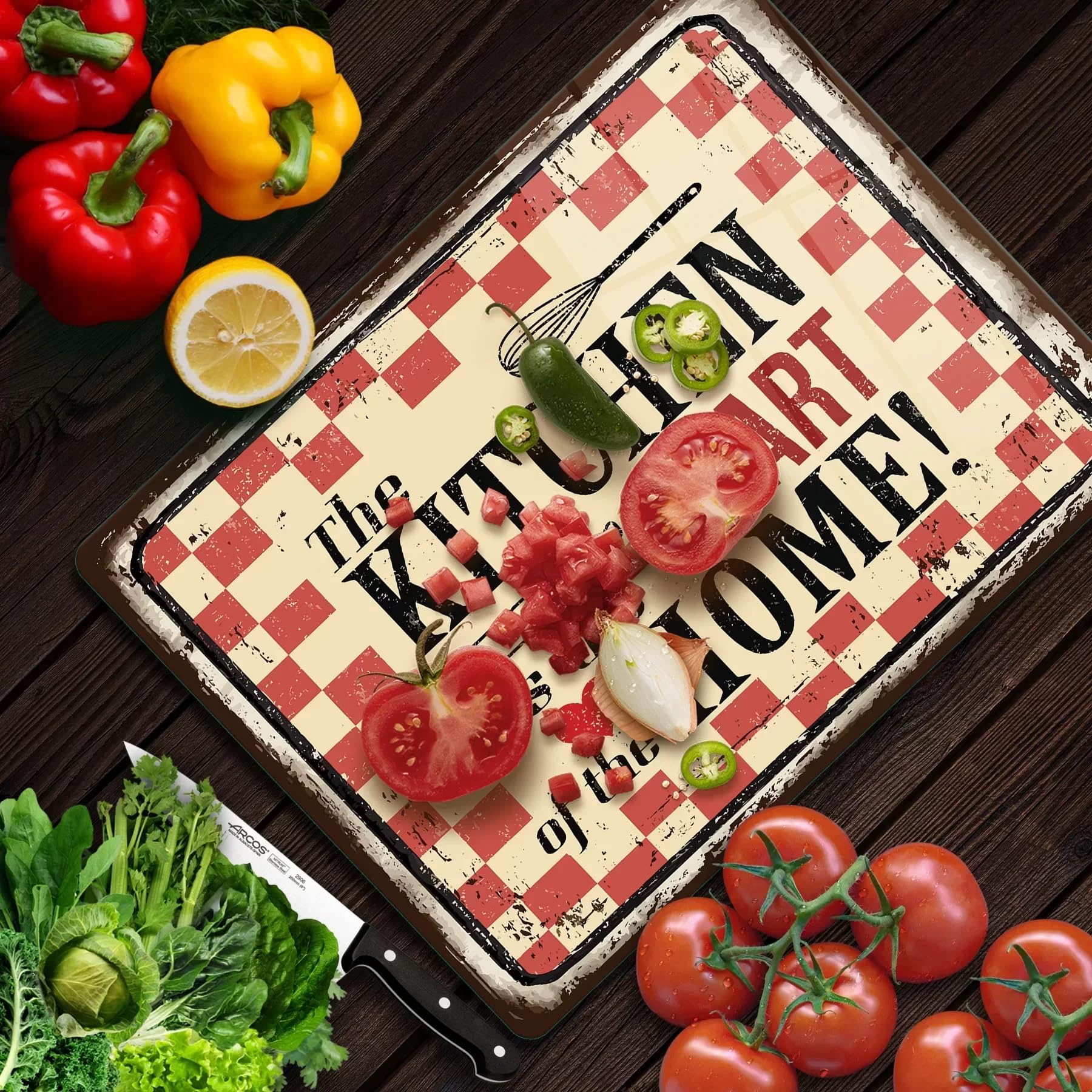 Decovetro Cam Kesme Tahtası ve Sunumluk My Kitchen Heart Desenli 20x30 Cm