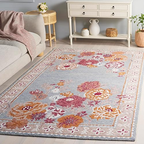 SAFAVIEH Area Rug 6x9 - Jardin Collection - Grey & Rust, Handmade Wool, Floral Design, Ideal for Living Room, Bedroom, Dining Space (JAR476F)