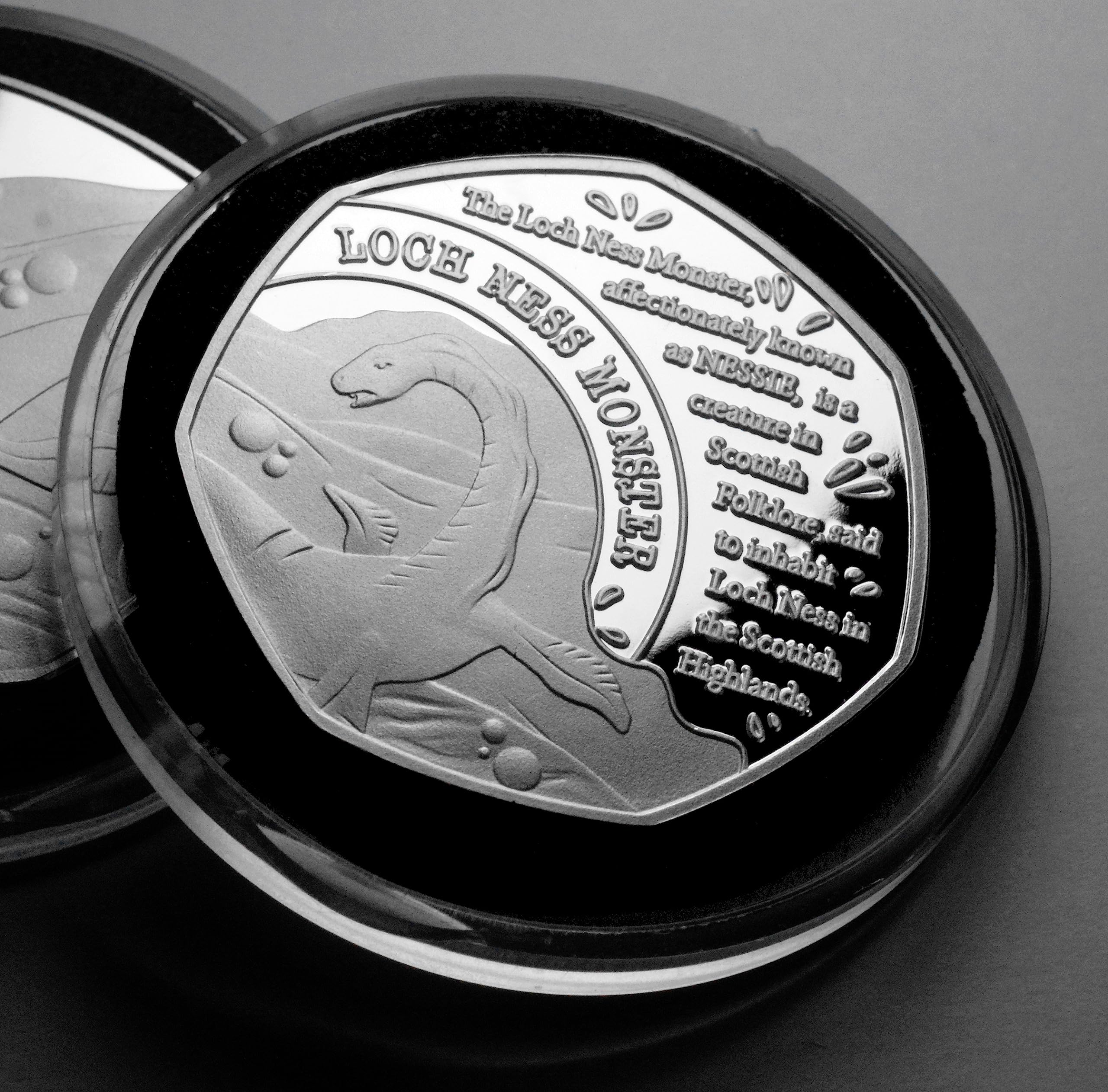 The Commemorative Coin Company Silver Loch Ness Monster Commemorative In Capsule. Nessie/Scotland/Scottish. Myth/Legend/Mythical/Creature Fantasy/Magic. Gift/Present/Souvenir