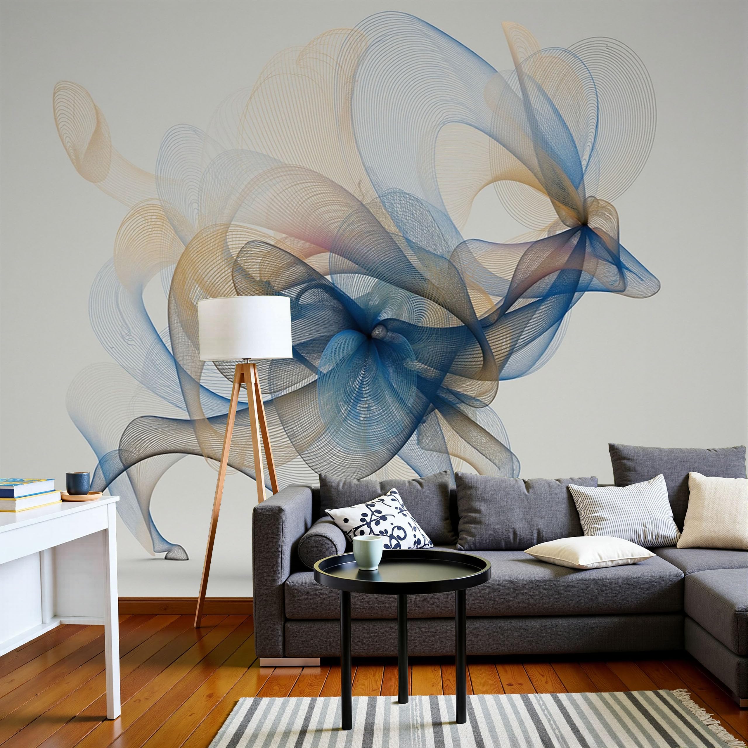 Papier peint panoramique cerf lignes abstraites tapisserie art géométrique luxe