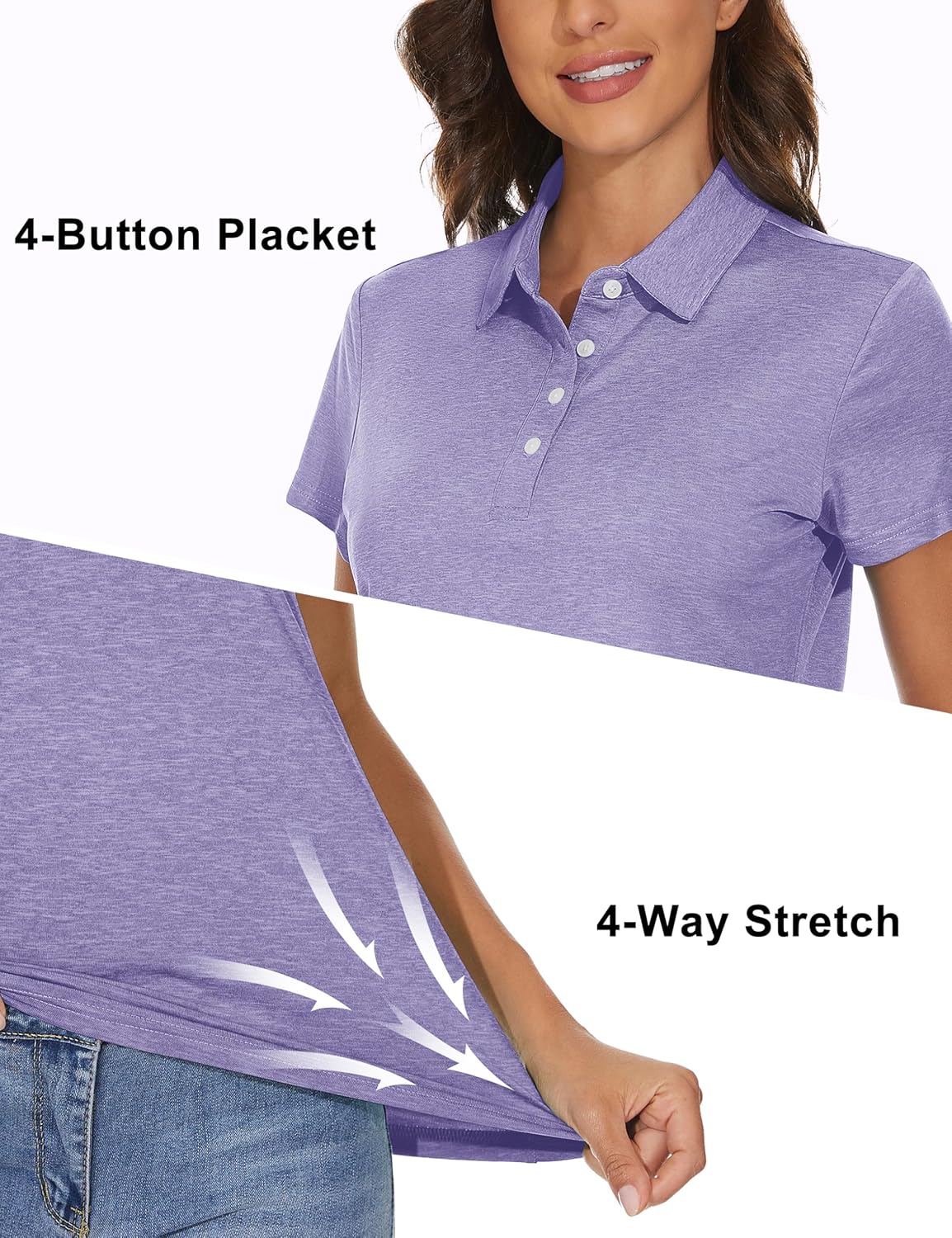 TACVASEN Polo Shirts for Women Short Sleeve Golf Shirts 4-Button Quick Dry Workout Tops Collared for Work Running Tennis