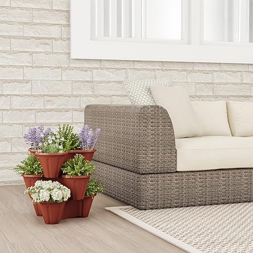 Miniatura 5 de Torre de macetas apilables, juego de 3 macetas verticales apilables de plástico para hierbas y flores para interiores y exteriores Pure Garden