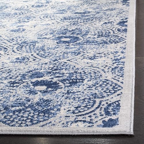 Miniatura 3 de SAFAVIEH Brentwood Collection BNT862D - Alfombra floral envejecida de 5 pies 3 pulgadas x 7 pies 6 pulgadas, color cremaazul, no desprende pelusa,