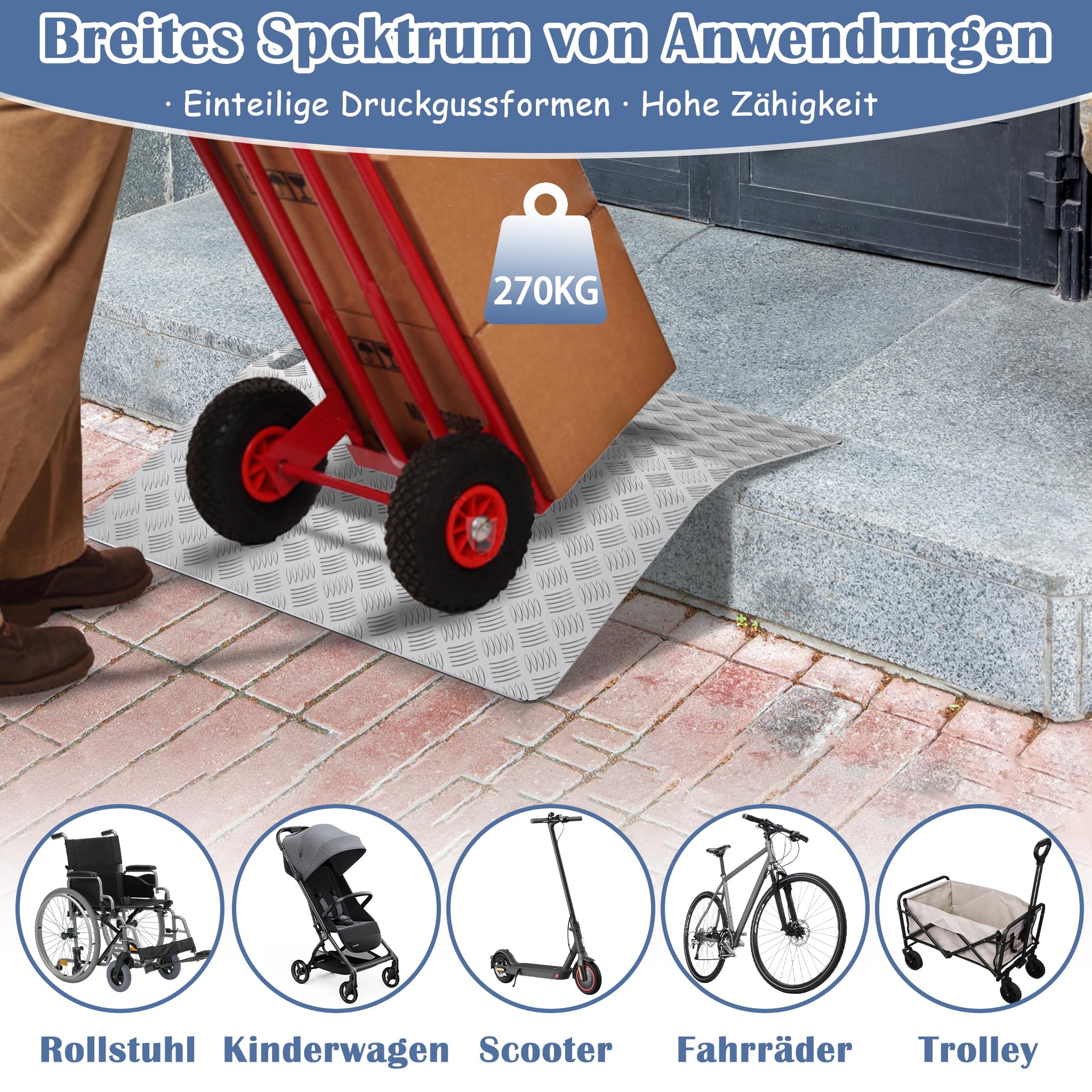 NAIZY Rampa de 100 cm para bordillos de aluminio con asa, portátil, antideslizante, 70 cm de ancho, rampa para silla de ruedas, máx. 270 kg
