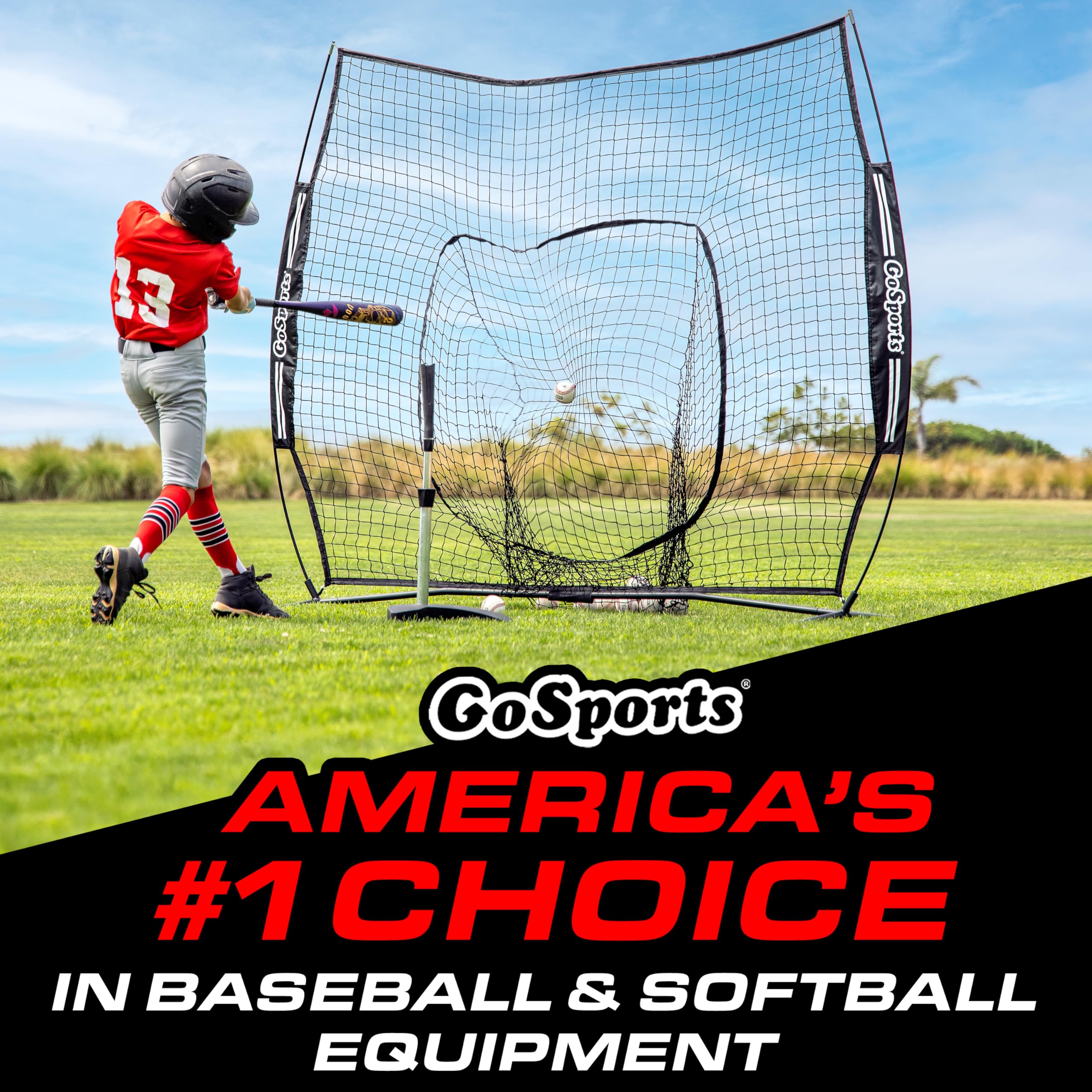 GoSports Red de béisbol y sóftbol Juvenil de 6 x 6 pies, Red de práctica de Golpear y lanzar con Marco Tipo Arco, Bolsa de Transporte y Zona de Golpe