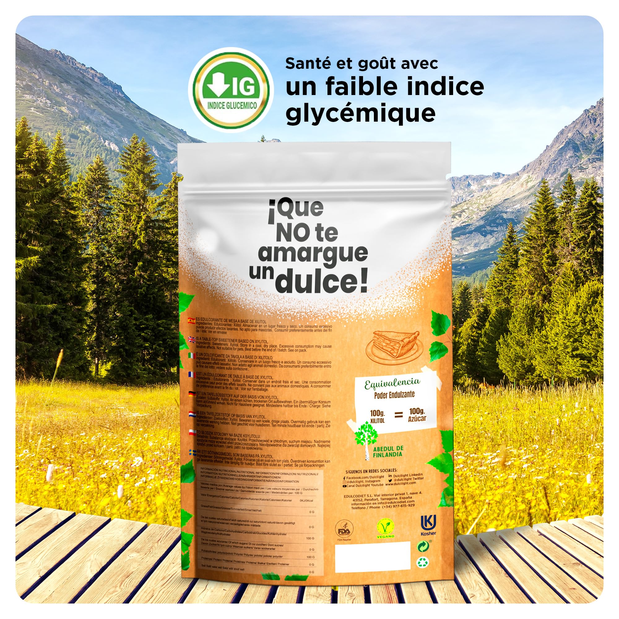 Dulcilight Édulcorant Xylitol Sucre de Bouleau 3kg 100% Saveur Naturelle | Zero Non OGM Keto Végétalien Sans Gluten Calorie Réduites | Sans Sucre pour Diabétiques Pouvoir Édulcorant 1:1