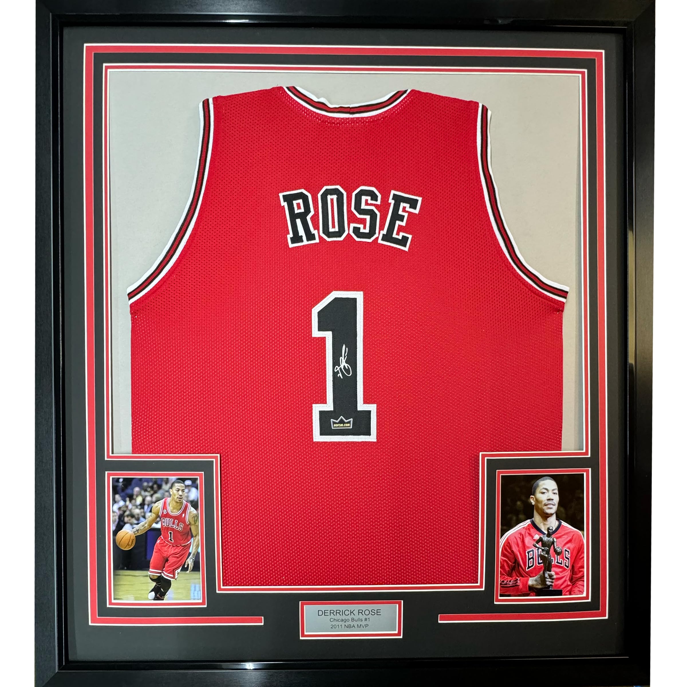 Framed Facsimile Autographed Derrick Rose 35x39 Chicago Red Reprint Laser Auto Basketball Jersey