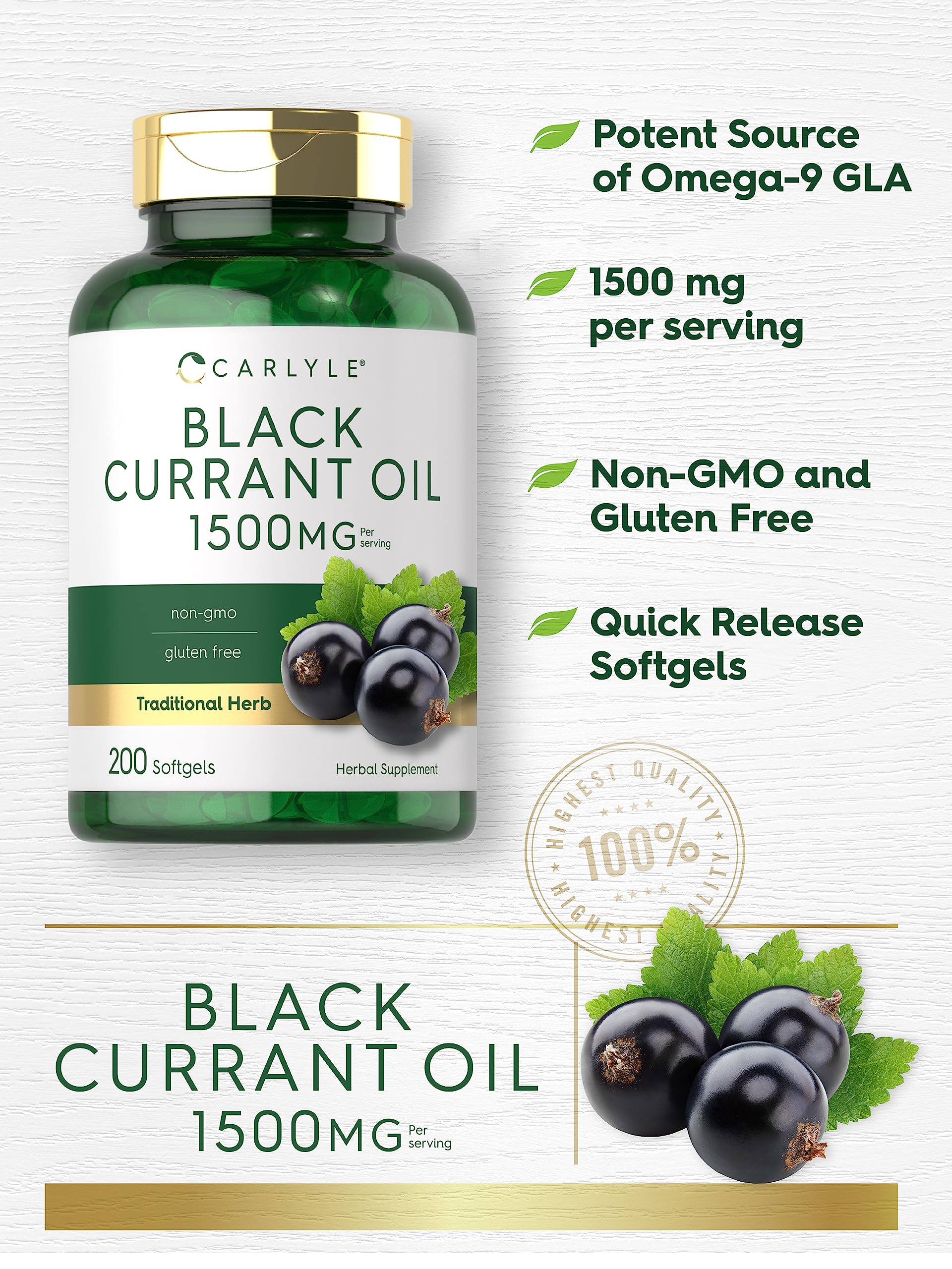 Carlyle Black Currant Seed Oil | 1500 mg | 200 Softgel Capsules — Amazon image 3