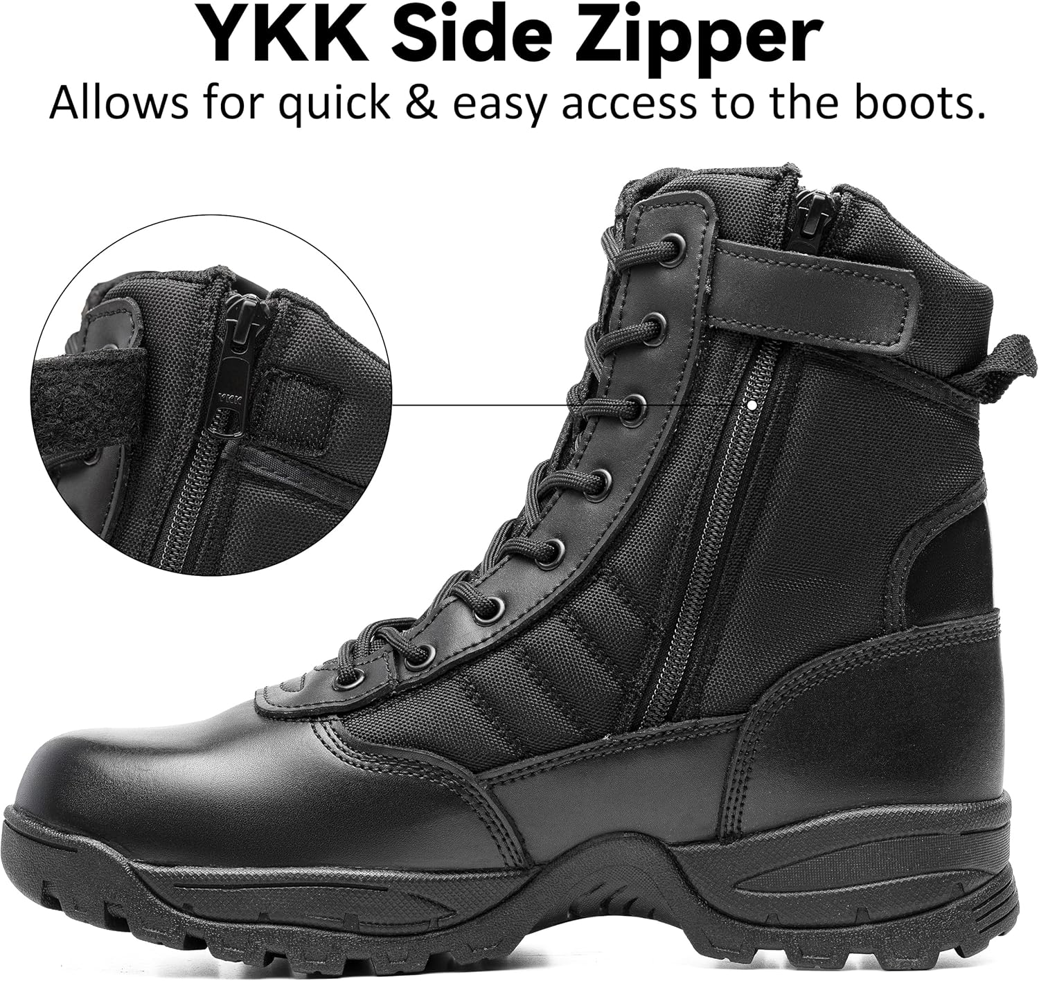 Men's Tactical Military Work Boots Black Waterproof Leather Motorcycle Combat Army Boot w/Side Zipper slip resistant and All Day Comfortable (6-8inch) - Image 3