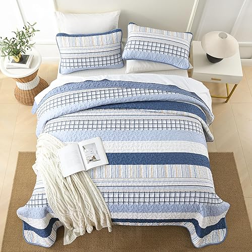 Vista 118 de DJY Juego de edredón a rayas tamaño Queen, juego de colcha bohemia de 3 piezas de color verde salvia, juego de ropa de cama de microfibra suave