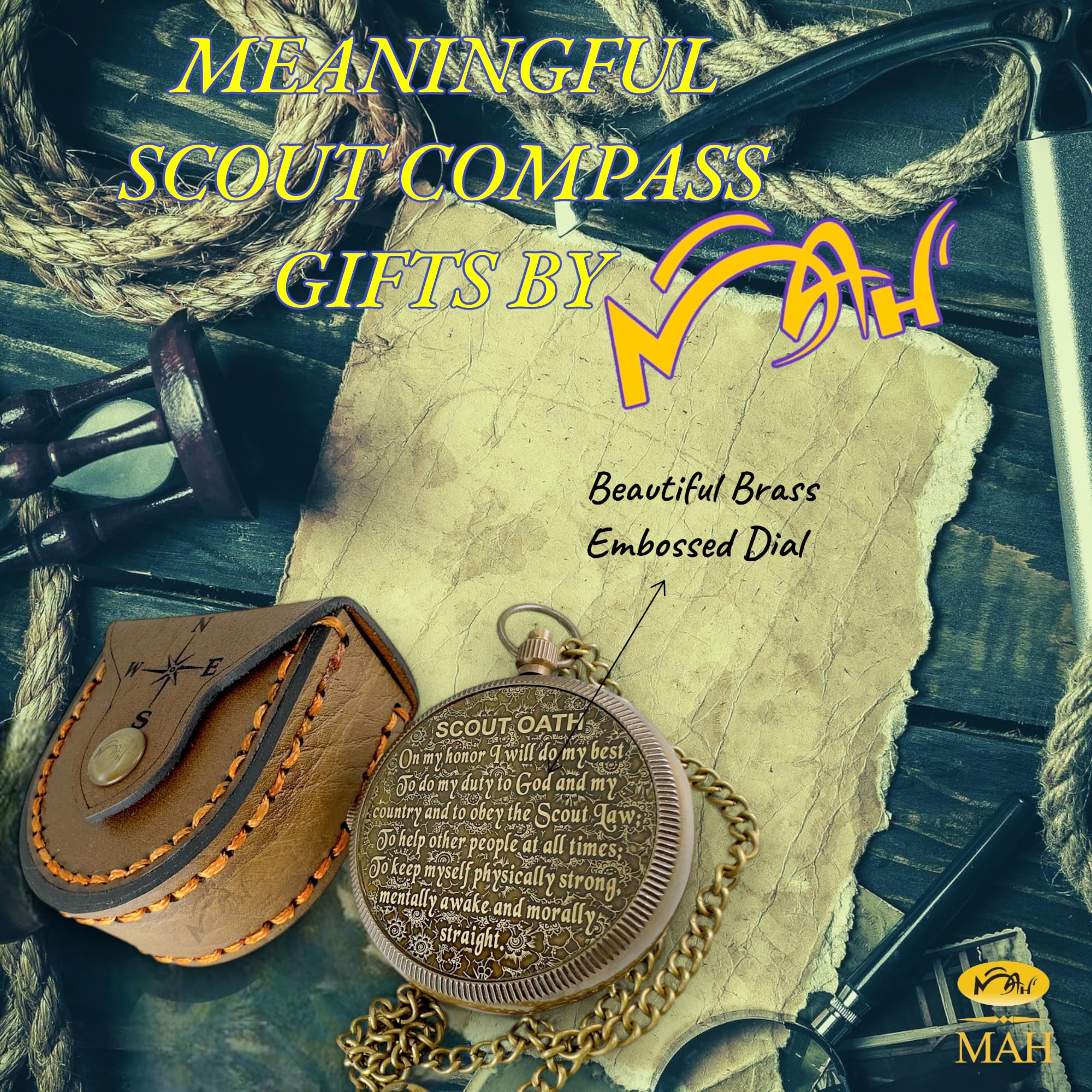 Scout Compass with Oath Message – Solid Brass Pocket Compass for Boys, Teens & Scouts | Inspirational Keepsake Gift for Eagle Ceremony, Graduation, Hiking, Camping, Outdoor Adventures, Promotion Gift