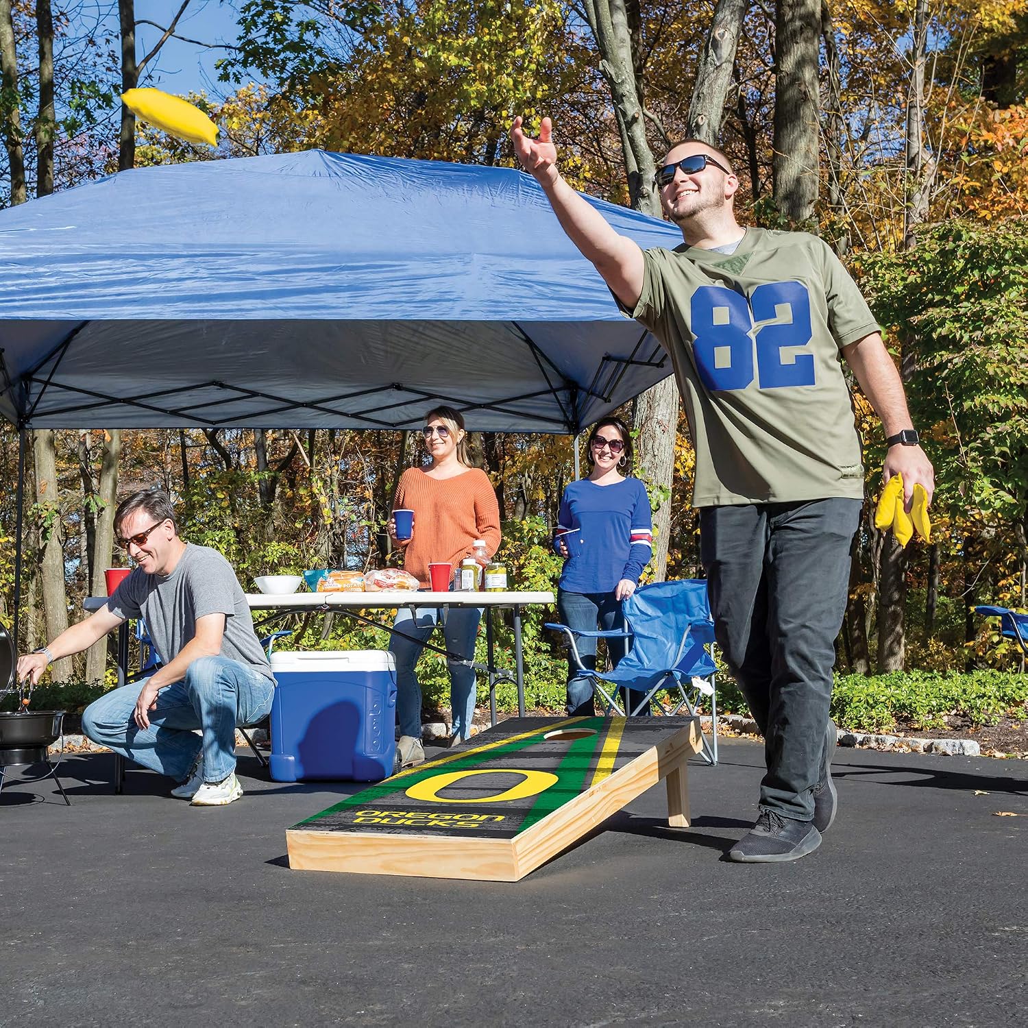 NCAA College 2' x 4' Wood Direct Print Tournament Cornhole Set by Wild Sports, 8 Bean Bags, Vintage Triange Design - Tailgate, Outdoor, Backyard