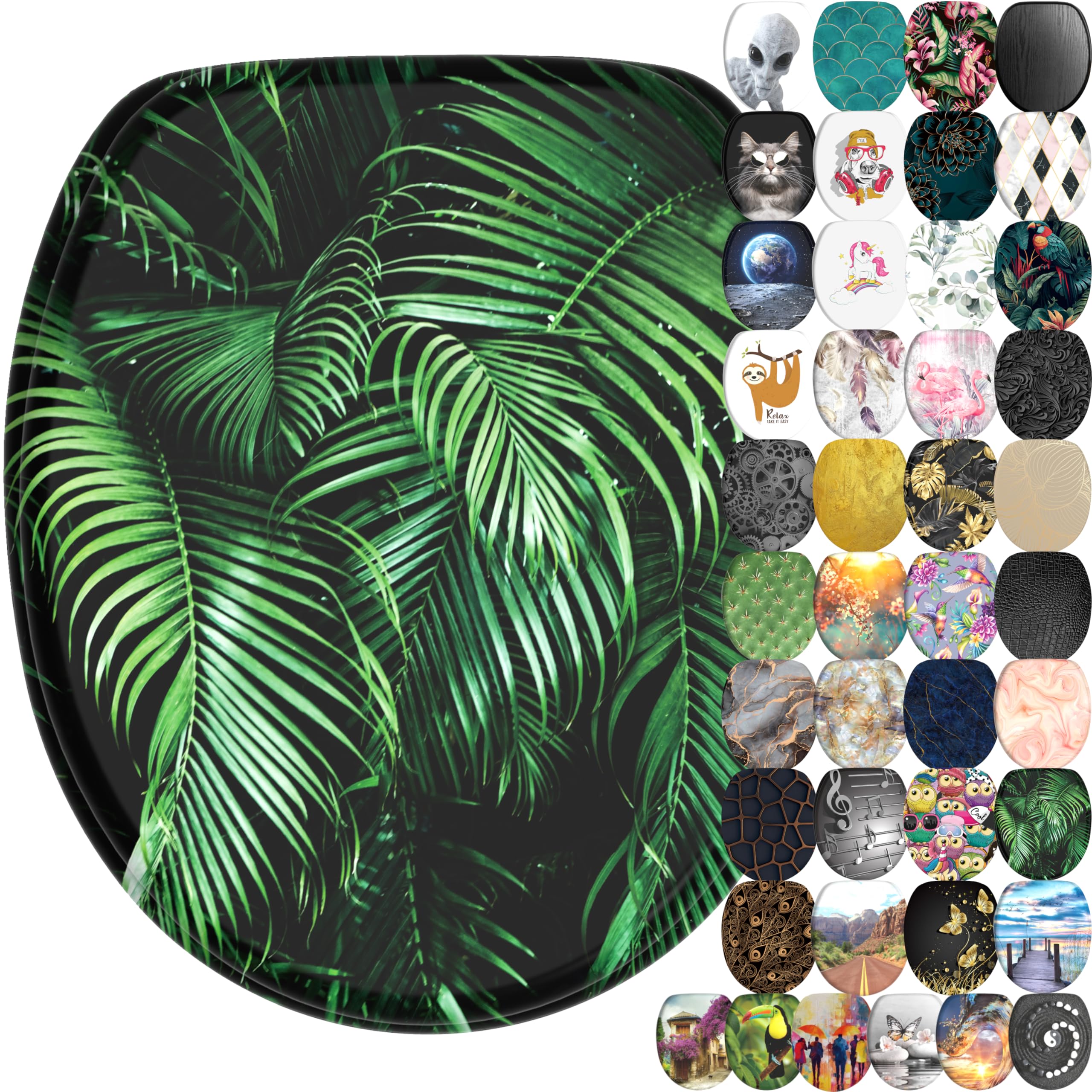Sanilo Soft Close Toilet Seat, Wide Choice of New Toilet Seats, Stable Hinges, Easy to Mount (Palmdream), 47 cm x 37.7 cm