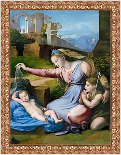 LuxHomeDecor Quadro Stampa su Tela Raffaello The Madonna of The Blue Diadem con Cornice in Legno Oro Classico Misura 113x88 CM