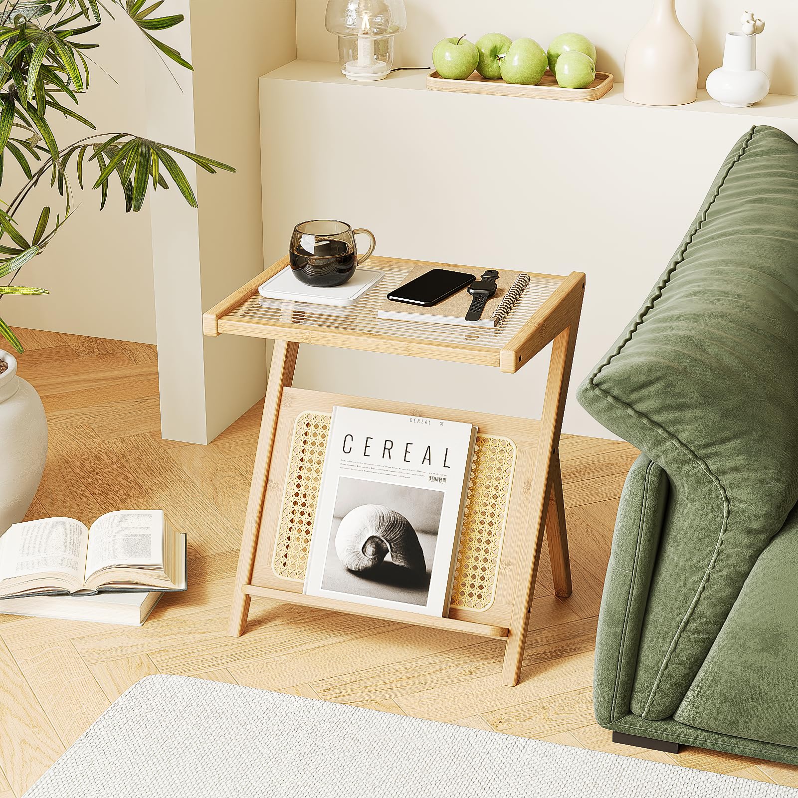 Bamworld Rattan Beistelltisch Boho Nachttisch Glas Nachttisch Kleine  Beistelltische Bambus Schlafzimmer Couchtisch mit Stauraum fr Wohnzimmer  und ...