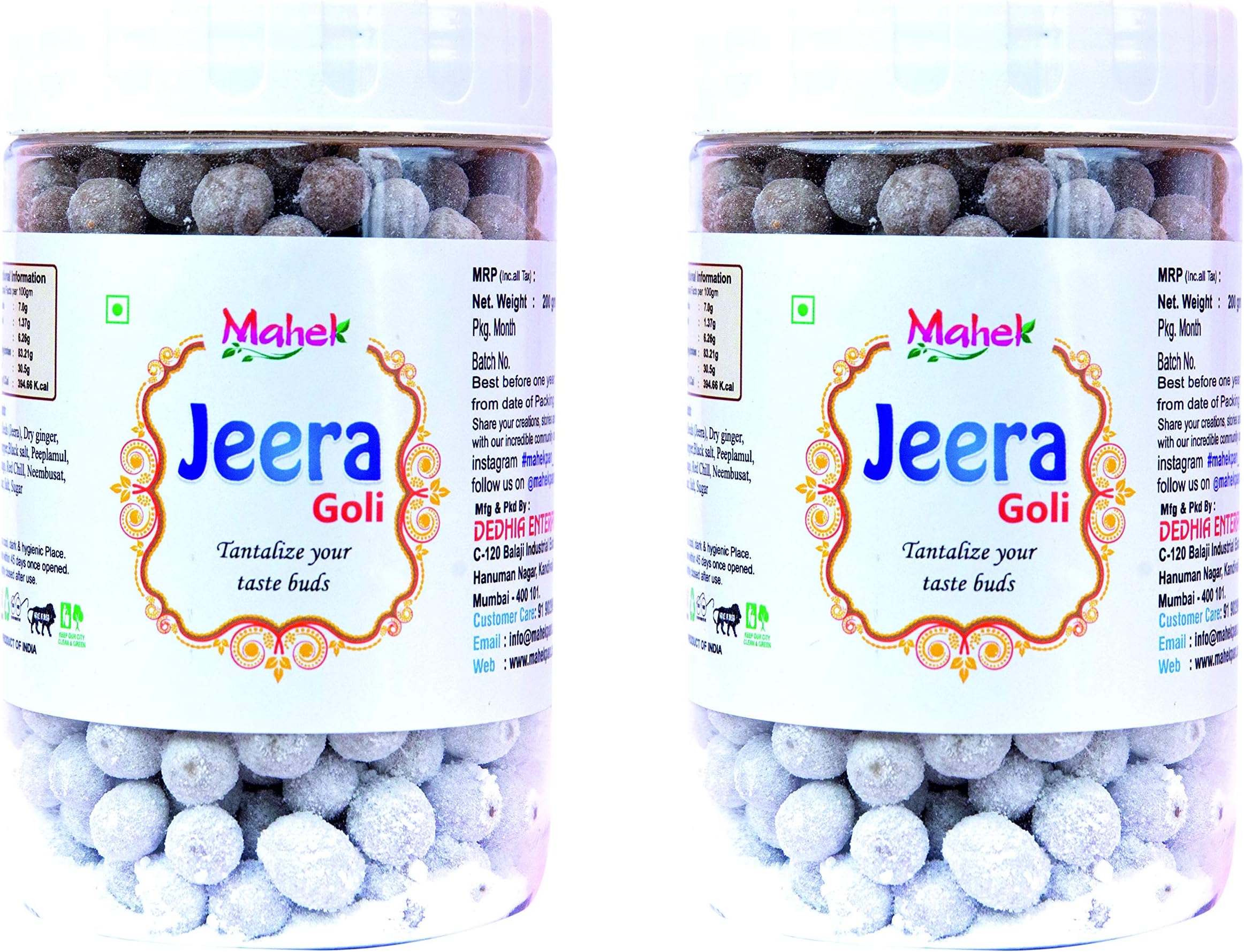 Mahek Traditional Jeera Goli Mukhwas | Mouth Freshener Combo of 2 Jar, 200 Gm