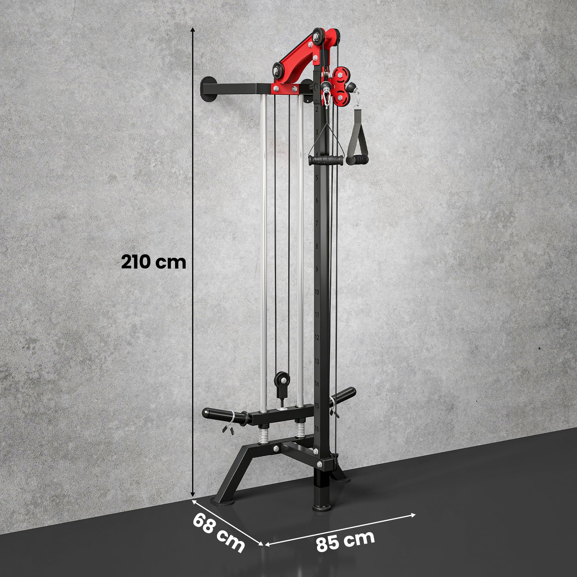 SPORTNOW Latzugstation 16-Fach Verstellbar zur Wandmontage Latzugturm inkl. Latzugstange Griffstange Seilzug Latzugmaschine bis 120kg Fitnessstation Kabelzugstation Latzug-Station Kraftstation