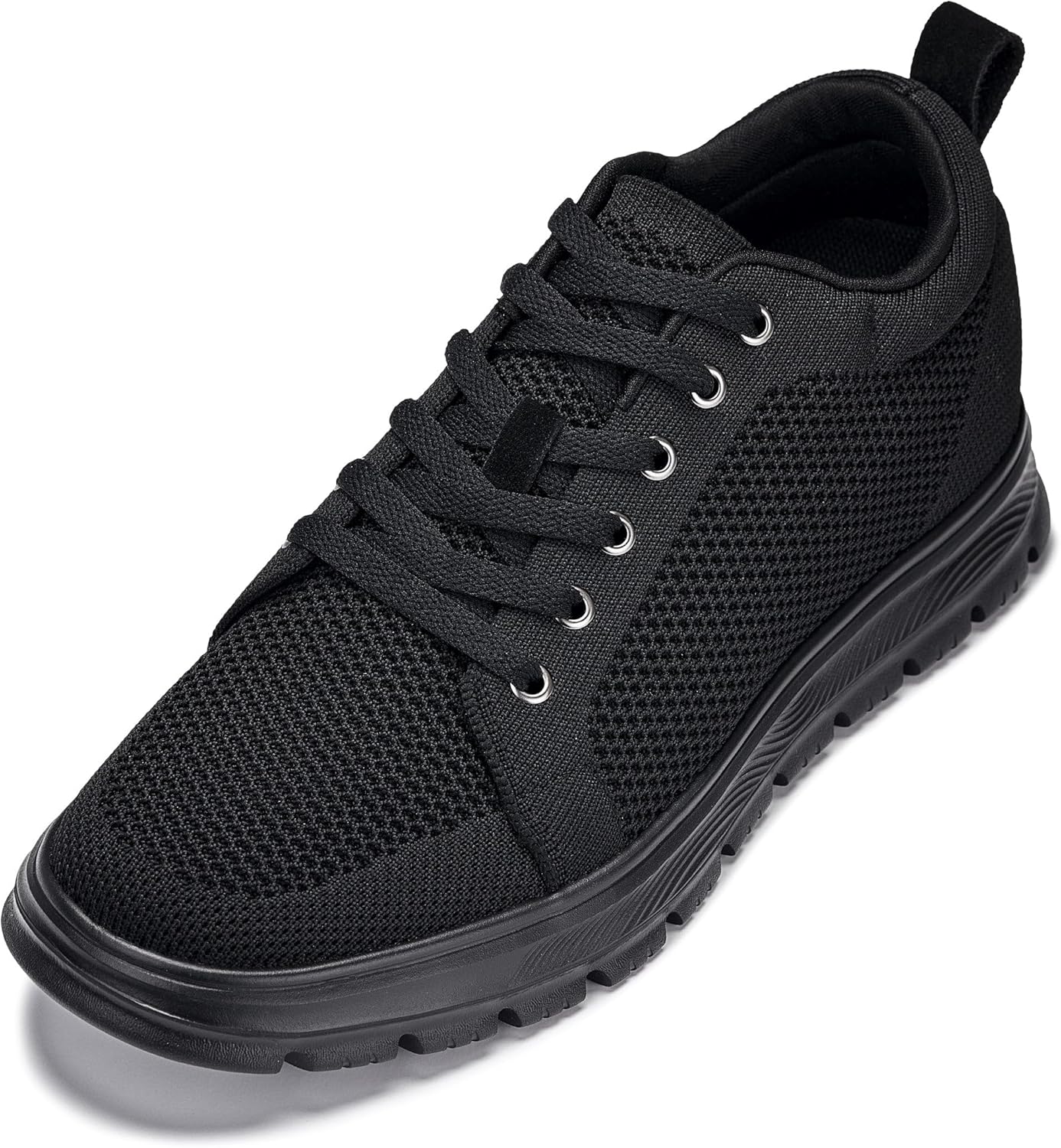 CALTO Men's Invisible Height Increasing Elevator Casual Shoes - Black/Black Sole Light-Weight Lace-up Knitted Casual Sporty Sneakers - 2.4 Inches Taller - X2320 - Size 9 D(M) US