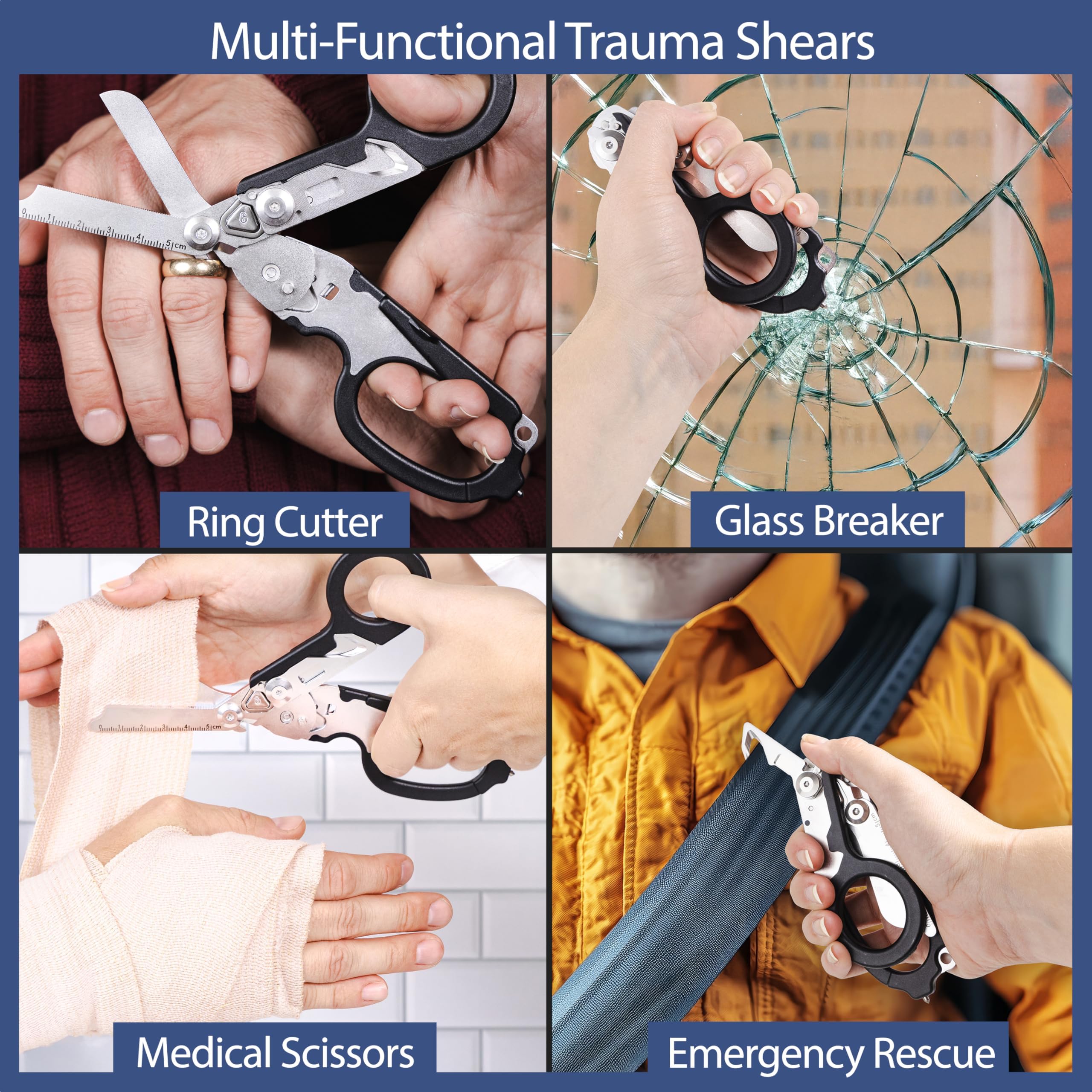 Raptor Response Notfallschere, Trauma Schere Multitool Rettungsschere mit 6 Praktischen Funktionen Faltbare Scherenzange mit Holster, Taktische Klappzang für Outdoor Camping Rettung Werkzeuge