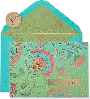 Papyrus Floral Thank You Cards with Envelopes, Green (12-Count)