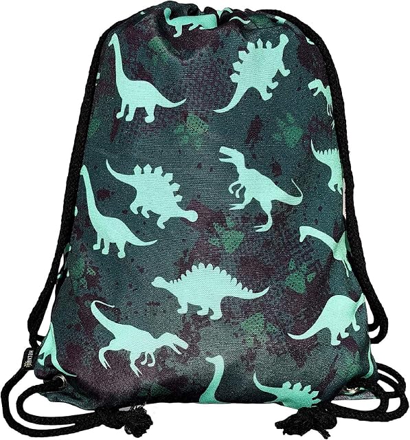 HECKBO Kids Dinosaur Dino Gym Drawstring Bag - 40x32cm - 12.6" x 15.8" - Lightweight String Bag - Kindergarten Daycare crèche School Football - Children Kids Girl boy Backpack, Sports Bag Fabric Bag