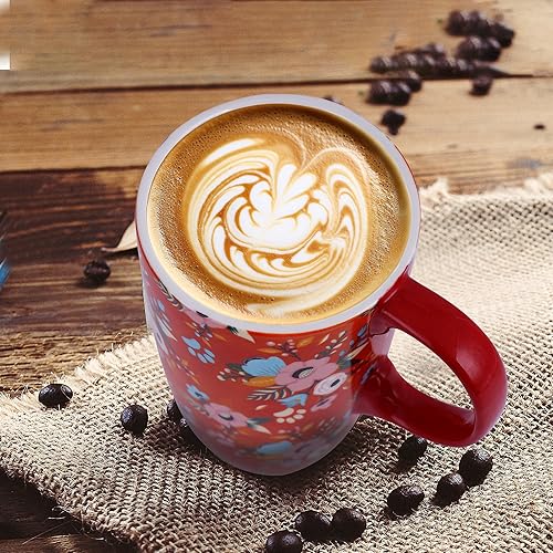 Miniatura 3 de Taza de café de cerámica con tapa para el hogar y la oficina, 17 oz. Taza de té grande de porcelana alta con asa, 6.5 pulgadas de alto, taza de