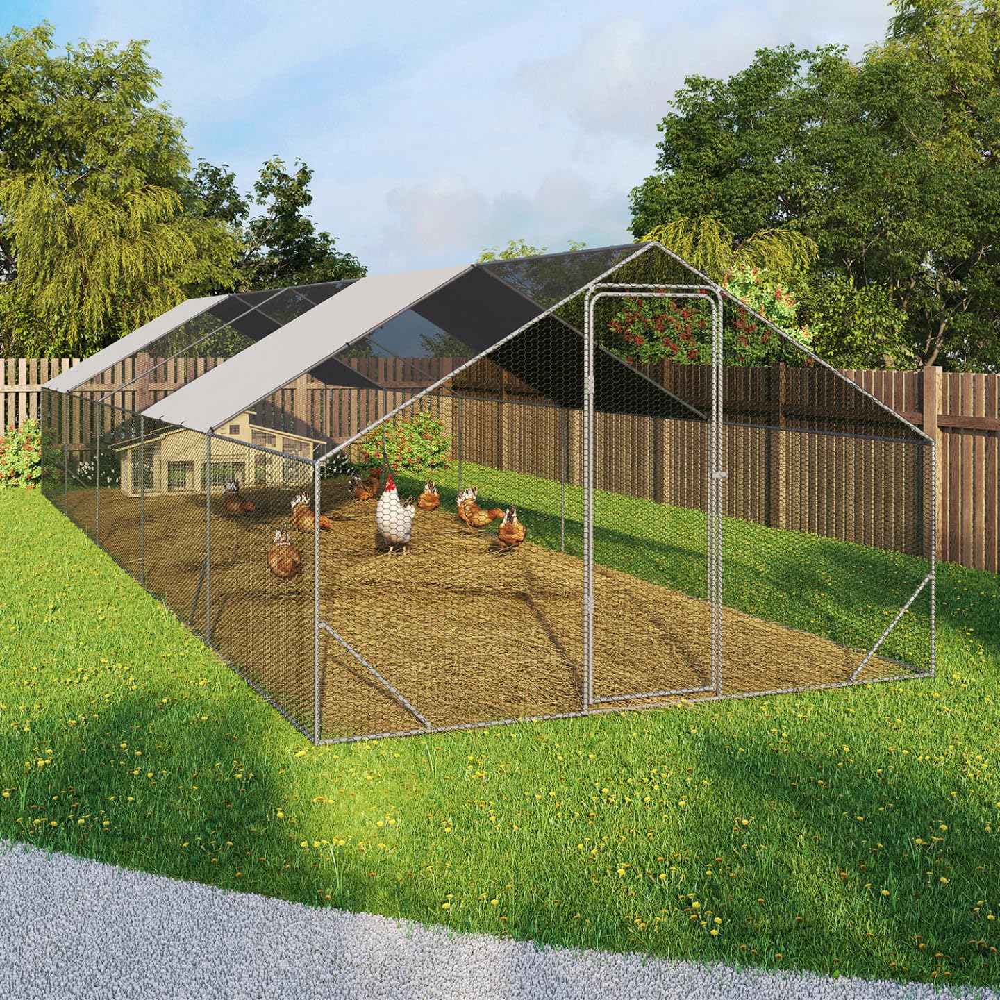 IDMarket - Enclos poulailler 30m² Parc grillagé 10 x 3 M Acier galvanisé