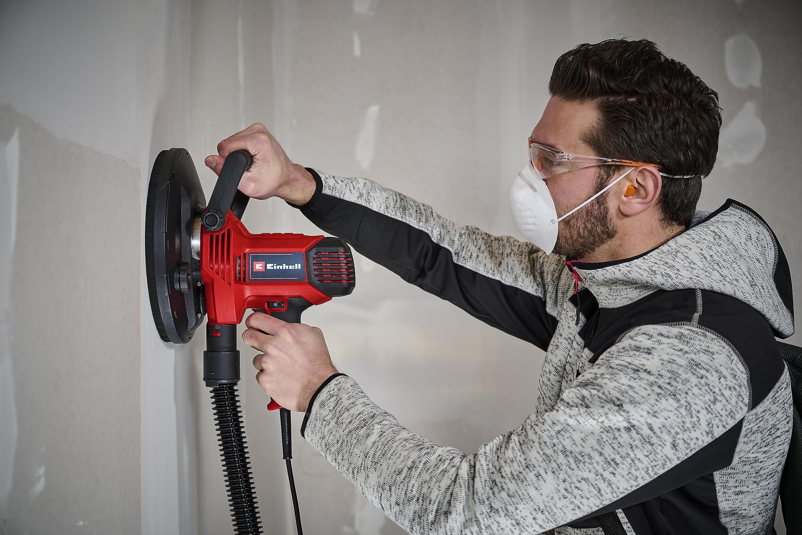 Einhell Smerigliatrice per cartongesso TC-DWS 225 (1220 W, piatto abrasivo con corona a spazzola, aspirazione polvere integrata, 6 x carta vetrata Ø 225 mm),Versione 2024