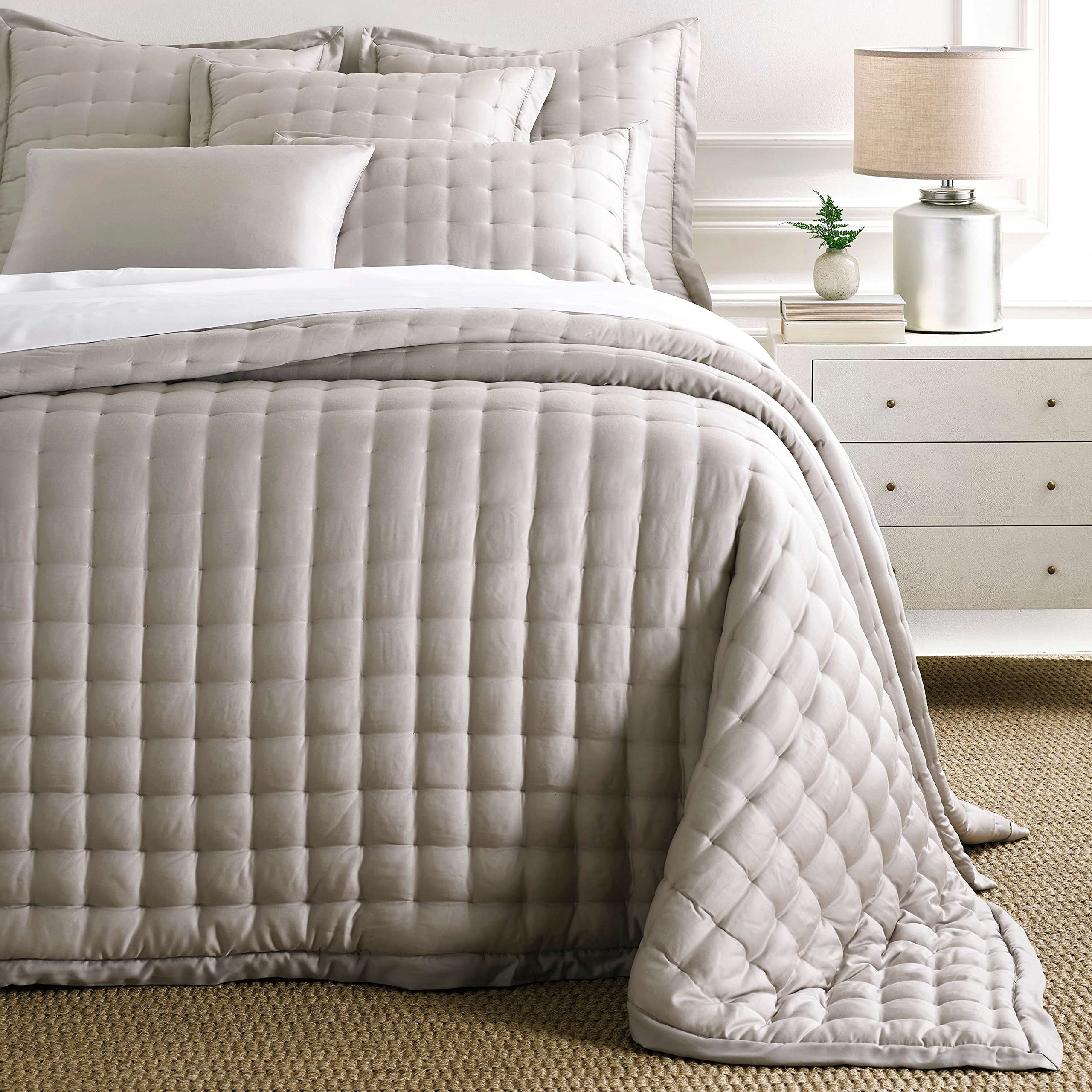 Pine Cone Hill Silken Solid Grey Puff Blanket, Full/Queen Size, Grey Solid Pattern