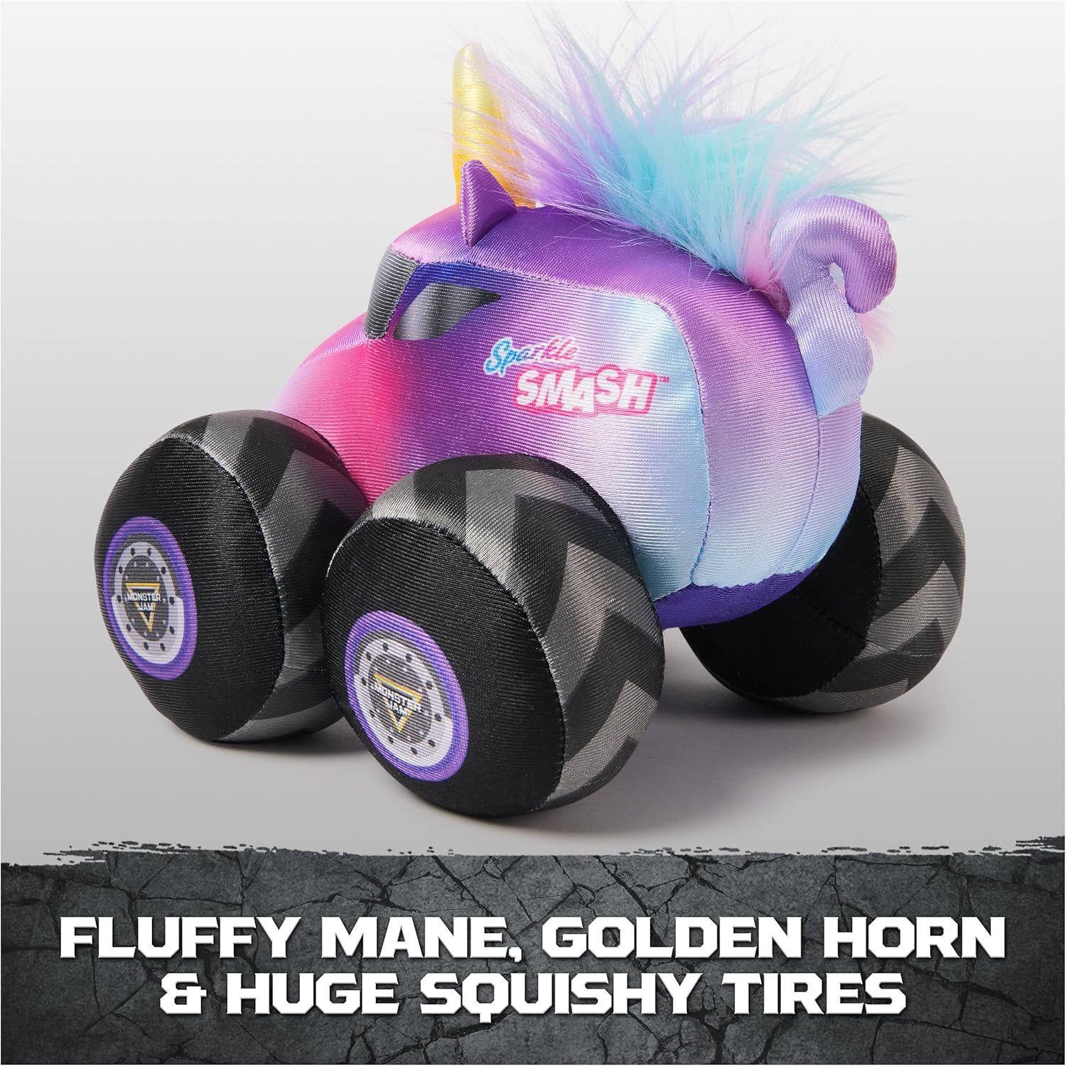 Monster Jam Official Sparkle Smash Truck with Sound, Plush Toy, Unicorn Monster Truck for Boys and Girls, Kids Toys for Ages 3 and Up, 7”