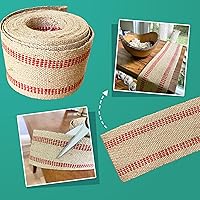 Vista 2 de Correa de yute de 3.5 pulgadas para tapicería y manualidades (11 libras de rayas rojas, 72 yardas)