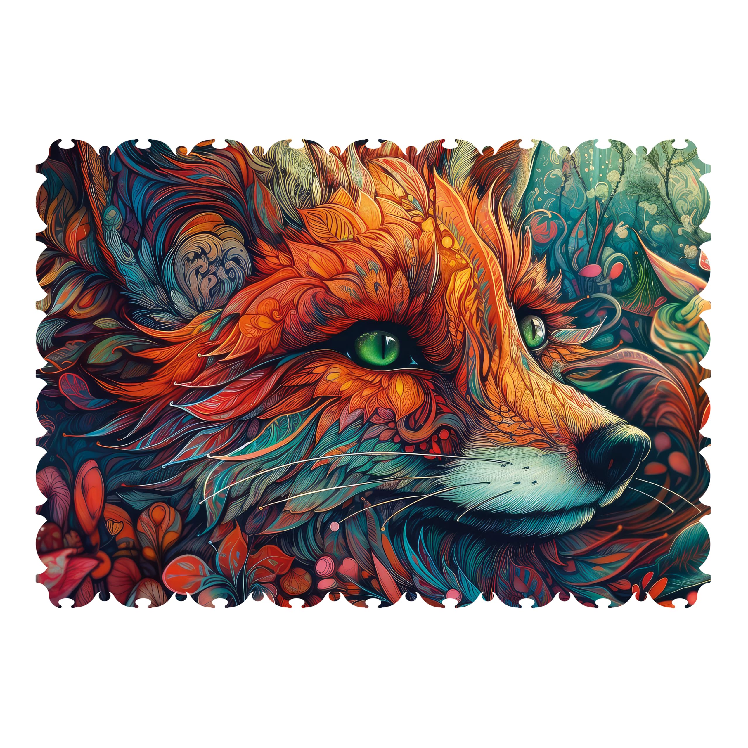 Extra-difficult Wentworth Jigsaw Puzzle  Ornamental Floral Fox  284 Pieces - For Adults - Shaped Puzzle Pieces & Themed Whimsies - Great for a Gift