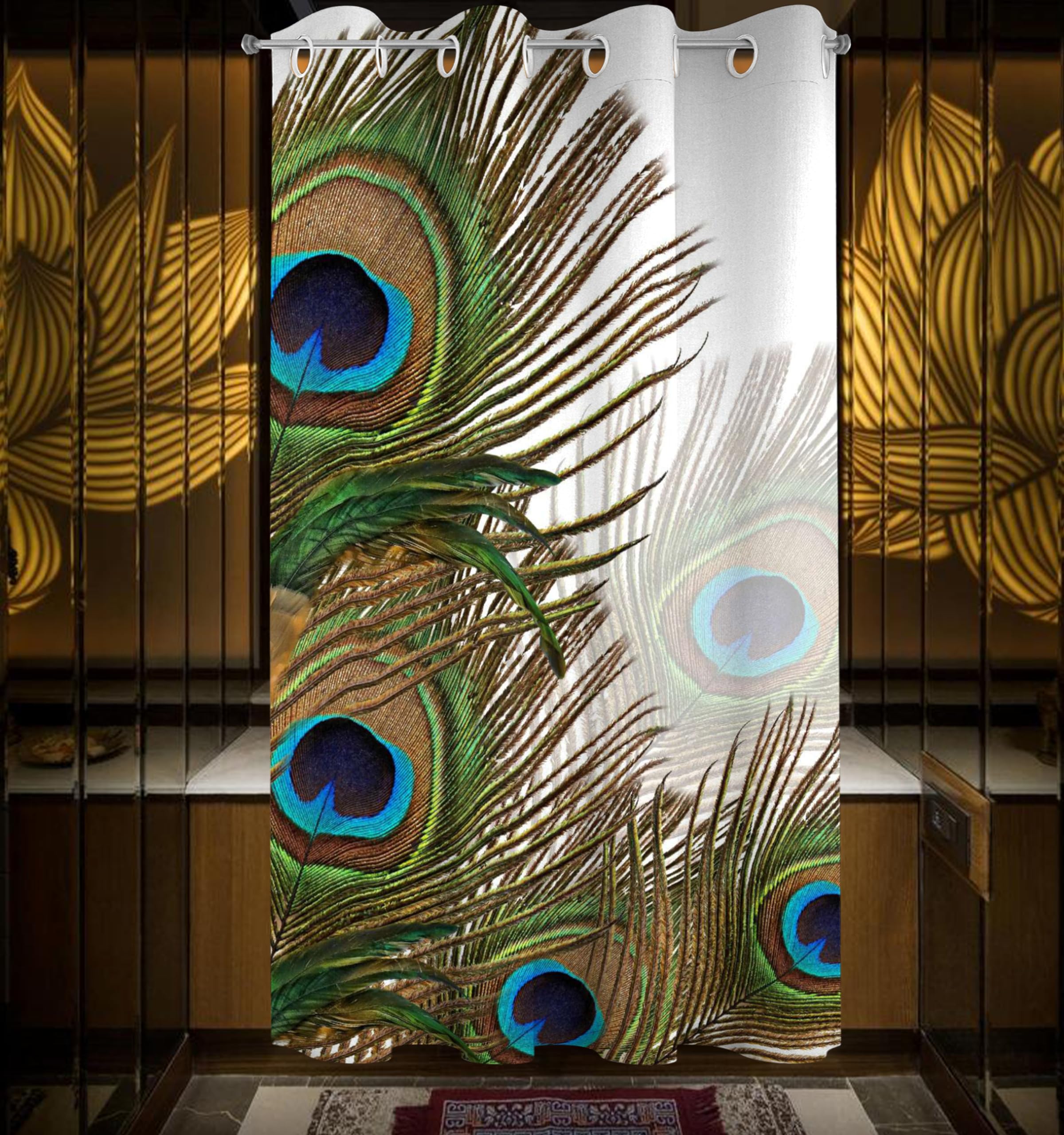 LOOMLYFE 9Ft Window Curtain Pack of 1 Pc | 3D Mor Pankh Digital Printed Home Furnishing Polyresin Curtain Parde for Diwali, Mandir,Temple and Pooja Ghar | 4 x 9 Feet, Set of 1 (B0C66D7GM5) Amazon Price History, Amazon Price Tracker